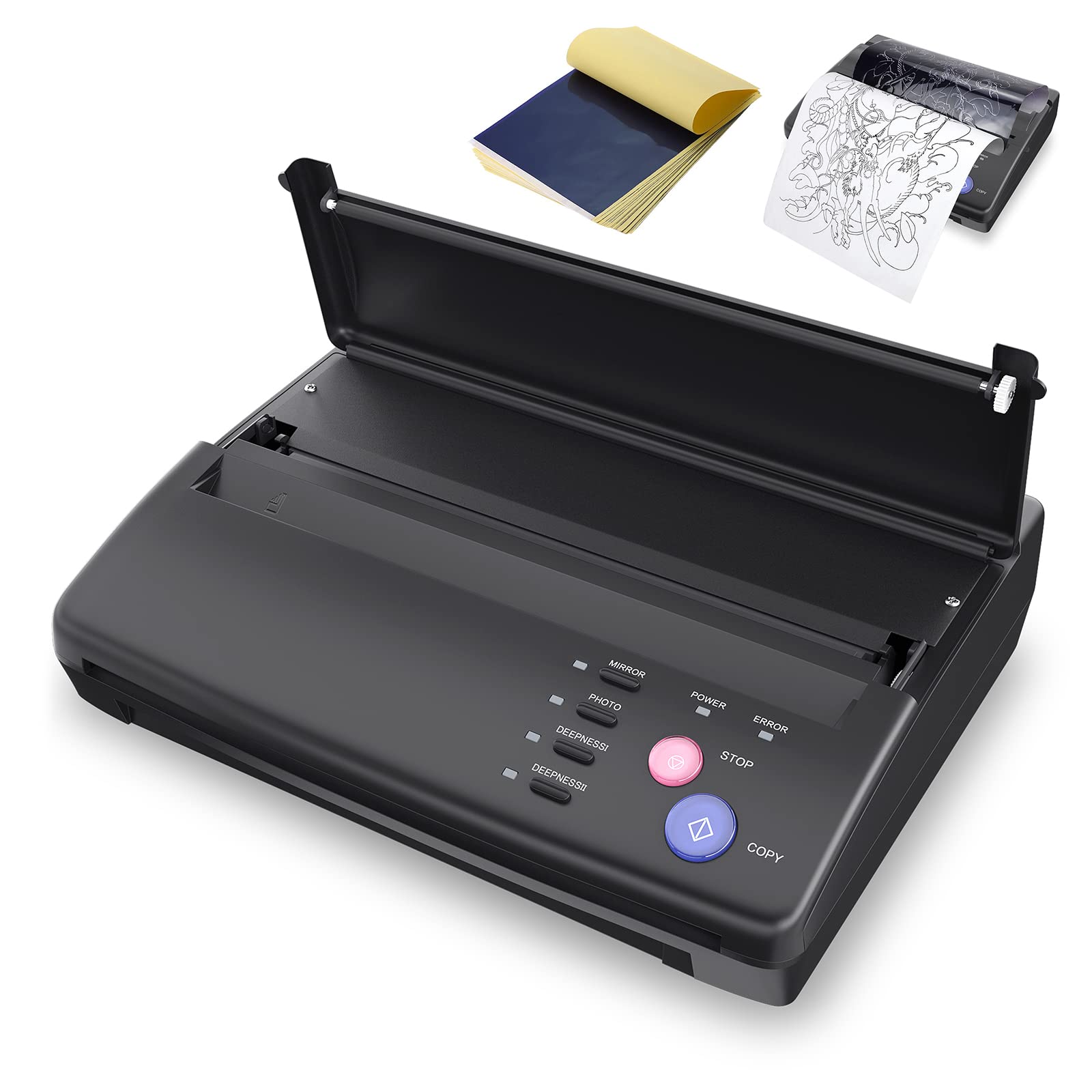 Professional TATELF Tattoo Stencil Machine - Thermal Copier & Printer for Tattoo Artists with 20pcs Transfer Paper (Black) - Perfect for Tattoo Shops, Home Studios & Professional Body Art Design