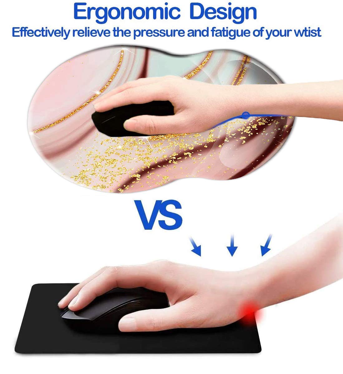 Ergonomic Mouse Pad with Wrist Support - Non-Slip Desk Mat for Office, Computer, Laptop & Mac - Durable Comfortable Lightweight Mousepad for Long Work Hours (Marble Design) - Perfect for Typing, Gaming & Home Office Use