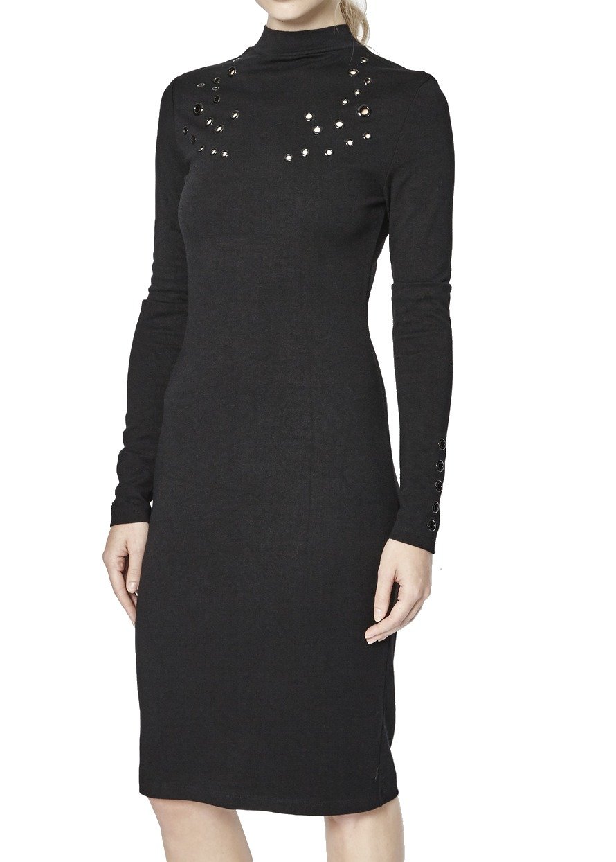 French Connection Women's Elegant Eyelet Midi Dress with Long Sleeves - Perfect for Spring Weddings, Garden Parties & Office Wear