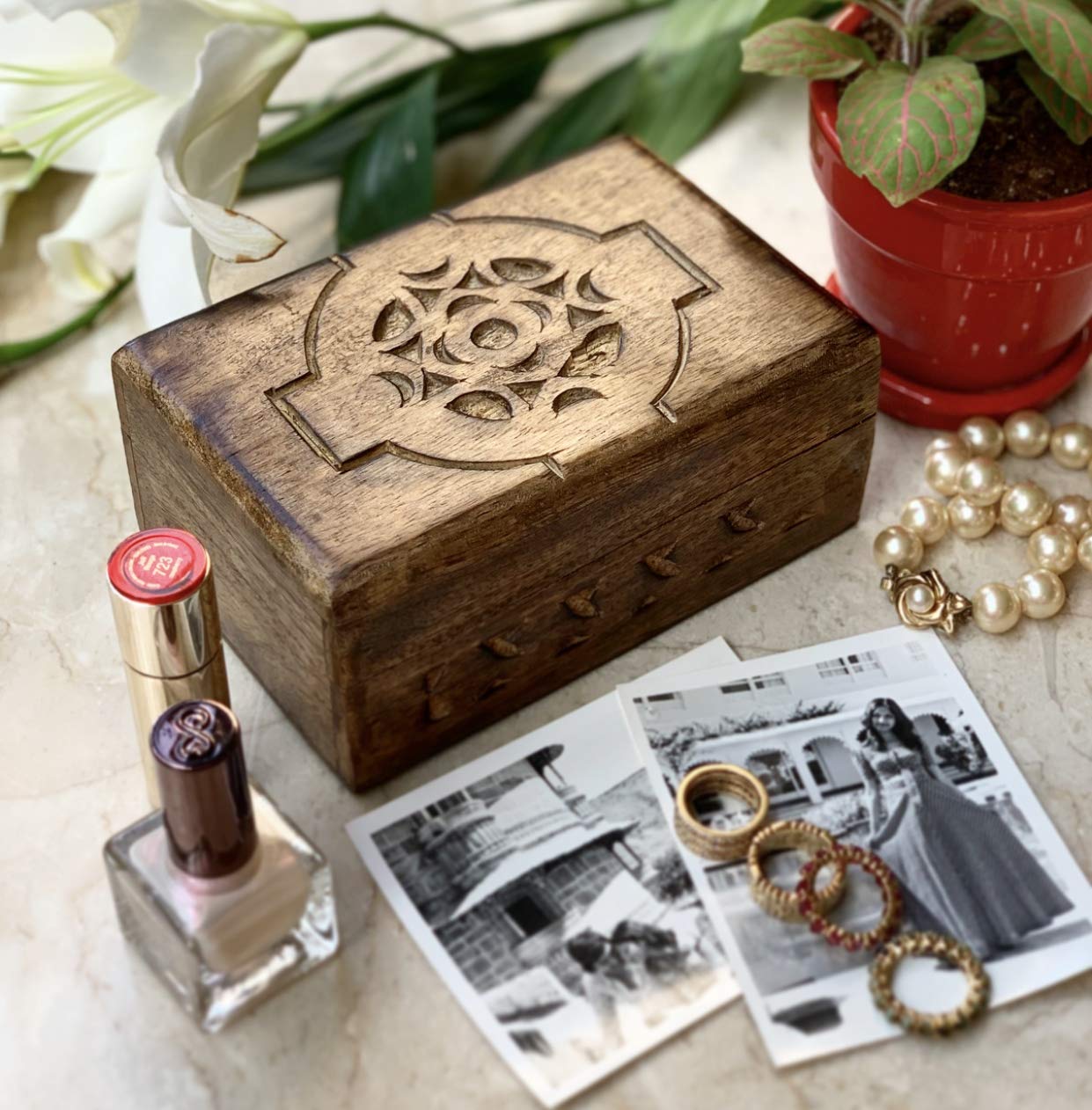 Handmade Wooden Jewelry Box - 6 x 4 Inch Decorative Keepsake Box with Lock, Perfect for Jewelry Organizer, Watch Storage & Gift Giving - Ideal for Birthday, Anniversary, Wedding & Home Decor