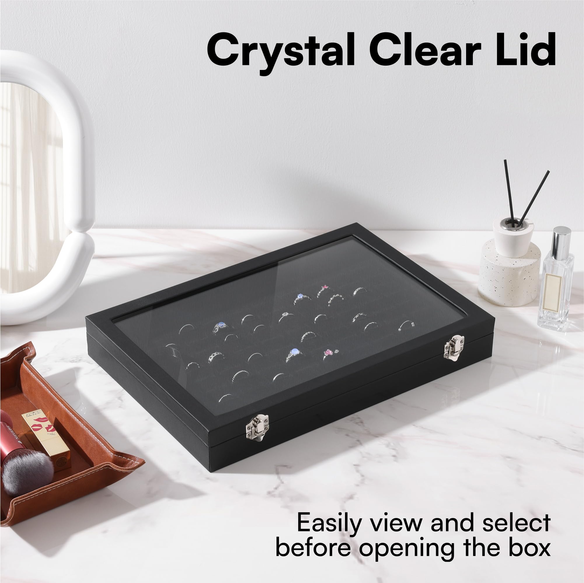 H&S Ring and Earring Storage Organizer Box - Large Jewelry Display Case with Tray for Wedding, Engagement Rings & Accessories - Bulk Ring Holder for Jewelry Shop, Home Organization & Gift Packaging