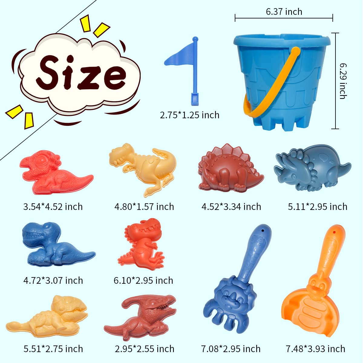 **Holady 21-Piece Kids Beach Sand Toys Set with Bucket, Shovel, Rakes, Flag & Dinosaur Molds - Outdoor Sandbox Toys for Boys & Girls Ages 3-10 - Perfect for Beach, Backyard & Sandcastle Fun**