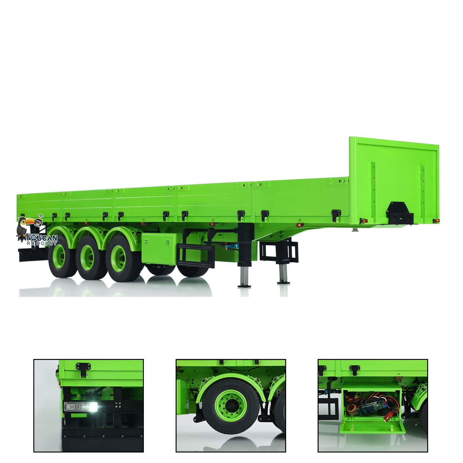 1/14 Scale 3 Axle Metal Semi Trailer with Manual Lifting Legs & LED Lights - Compatible with TAMIYA RC Tractor Trucks & DIY Model Dump Trucks - Perfect for RC Construction Scenes & Trucking Simulations