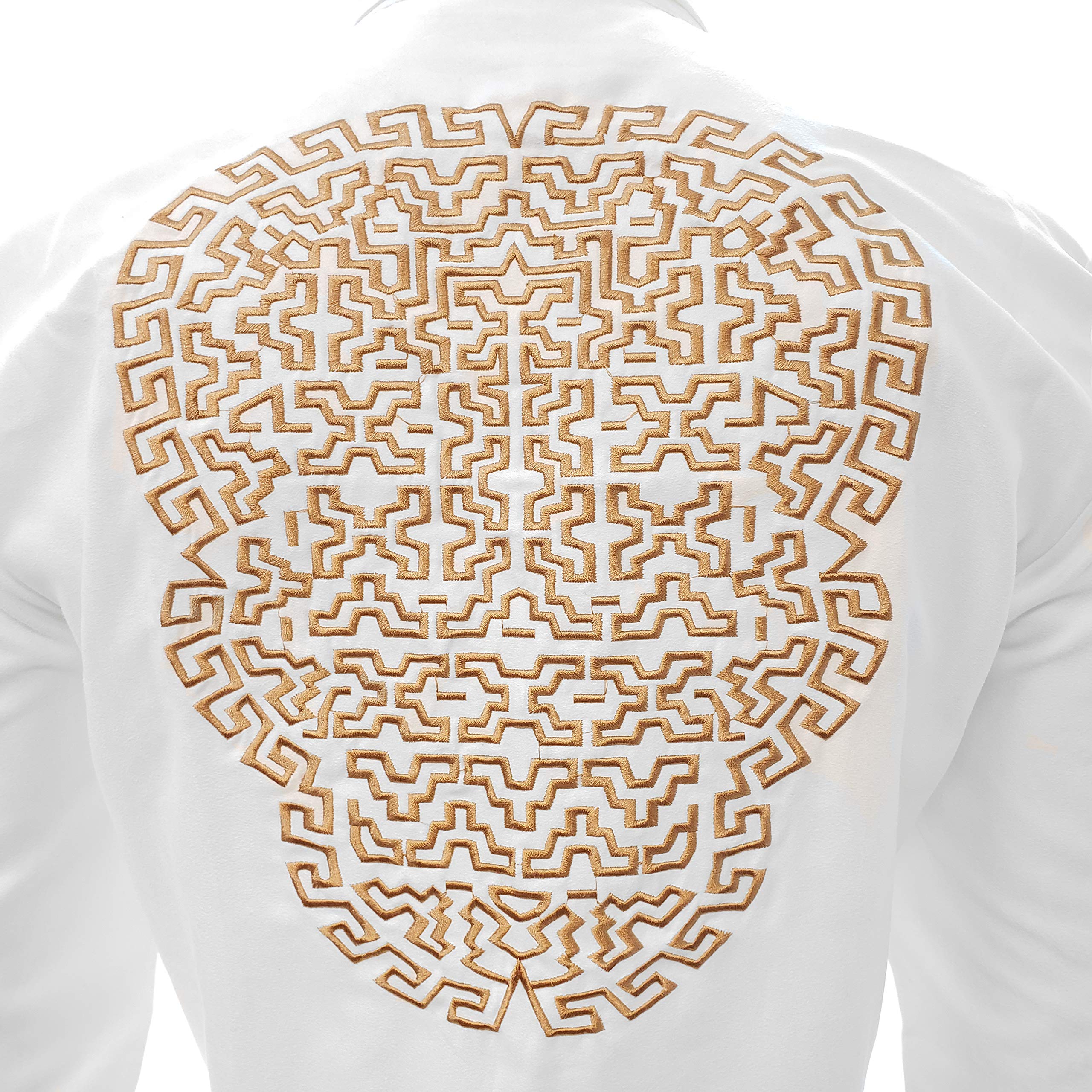 Authentic Mexican Men's Charro Shirt - Elegant White & Gold Embroidered Guayabera for Weddings, Fiestas & Special Occasions