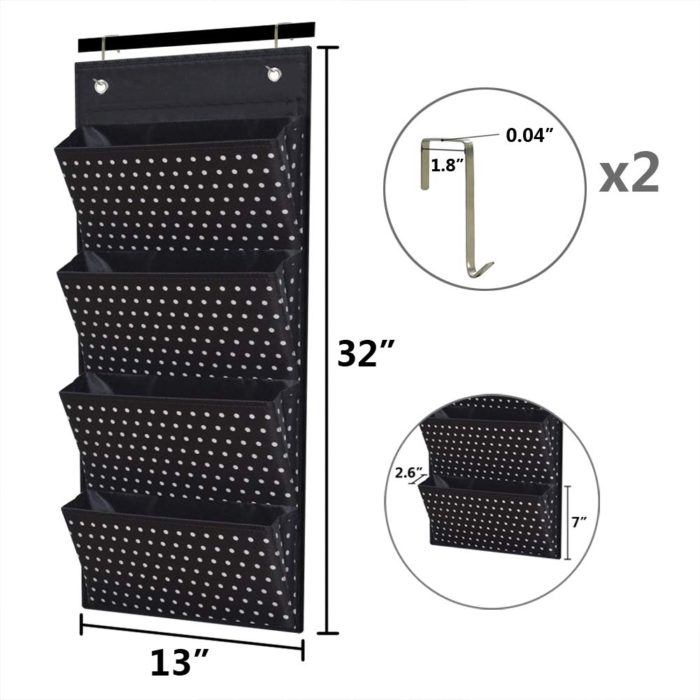 Eamay Wall Mount & Over Door File Organizer - 4 Large Hanging Storage Holders for Office Documents, School Supplies, Classroom & Home Organization (White Dots Pattern) | Perfect for Office Filing, Teacher Supplies & Home Office Storage
