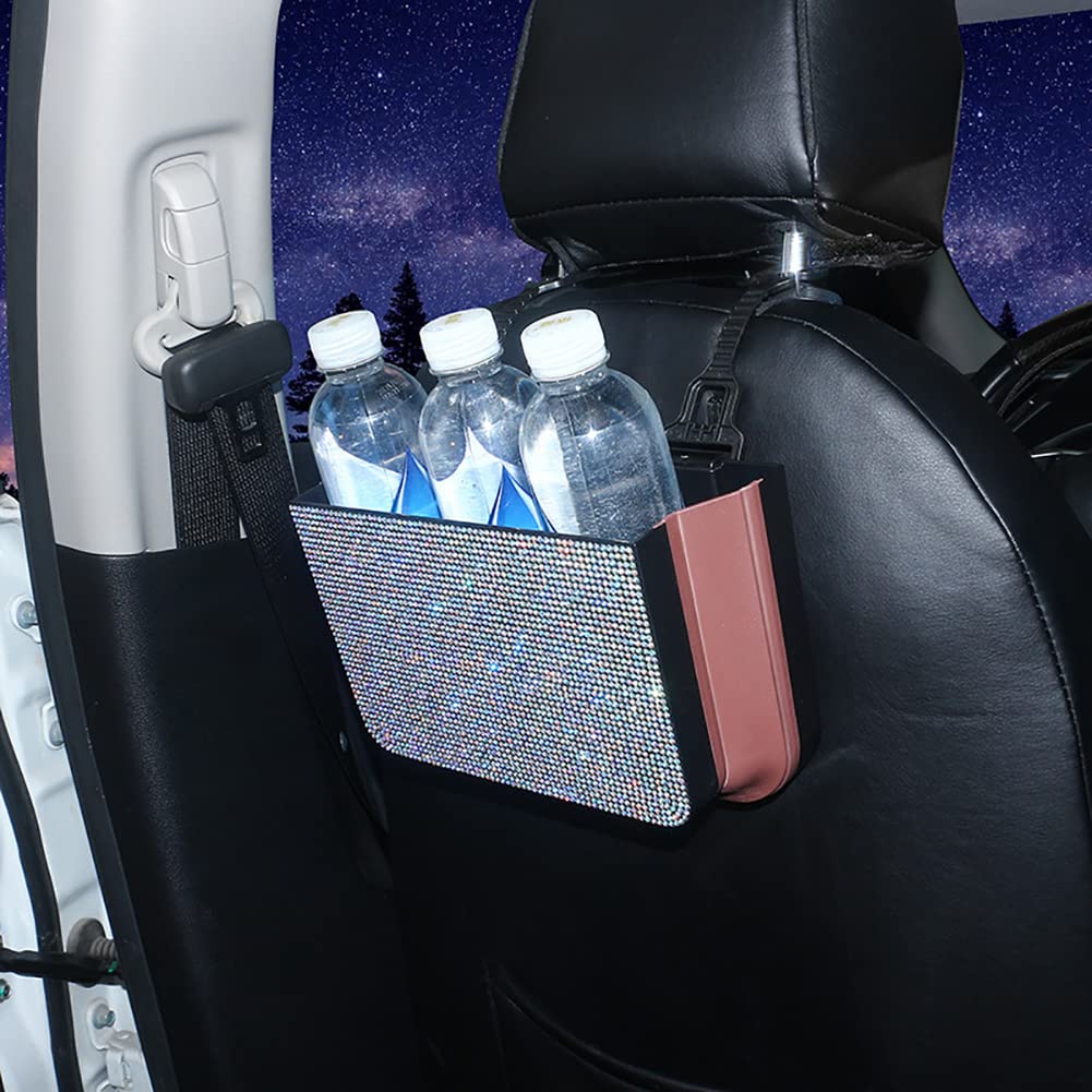 Zcargel Bling Bling Car Trash Can - Portable Car Garbage Bin with Lid, Backseat Organizer & Multifunctional Storage Box for Car, Office, Kitchen, Bedroom - Perfect for Road Trips, Commuting & Home Organization