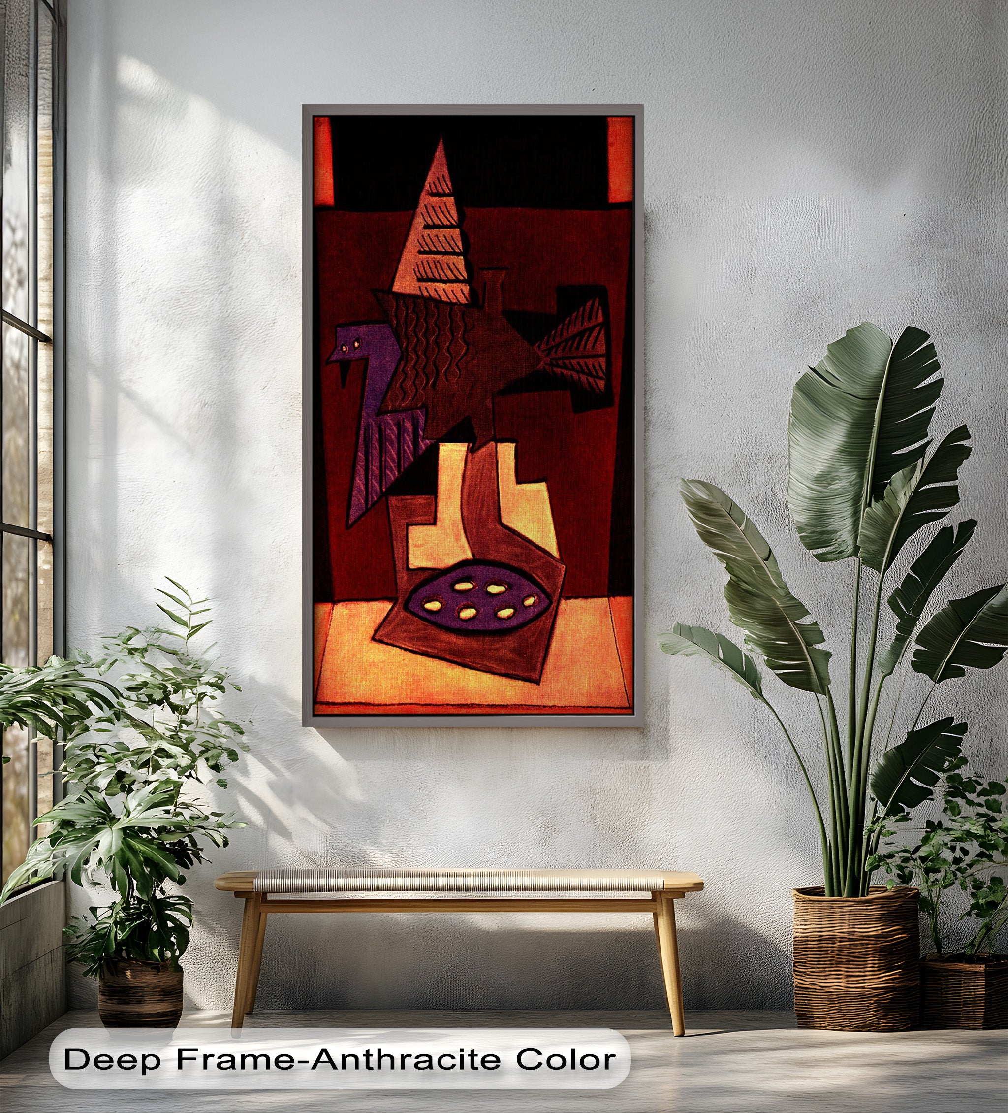 Abstract Bird & Bowl Cubist Oil Painting Wall Art - Modern Home Decor for Living Room, Bedroom & Office