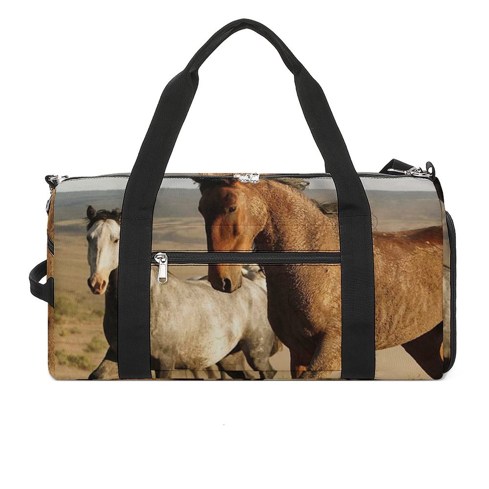 Wild Horses Sports Gym Bag - Classic Travel Duffel Bag with Shoe Compartment - Perfect for Gym, Travel & Sports Gear Storage
