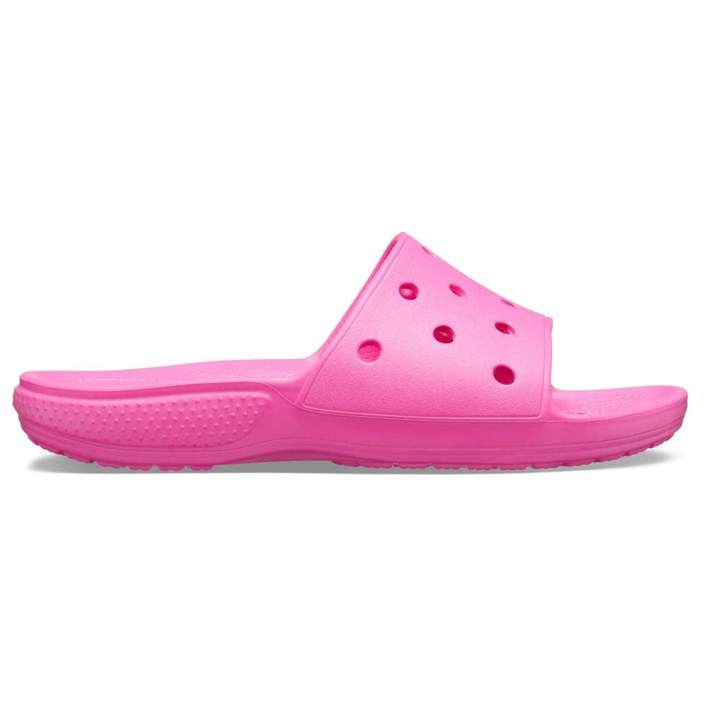 Crocs Unisex Classic Slides for Men & Women - Comfortable Summer Sandals in Electric Pink, Size 39/40 EU (US 8-9) - Perfect for Beach, Pool, and Casual Wear