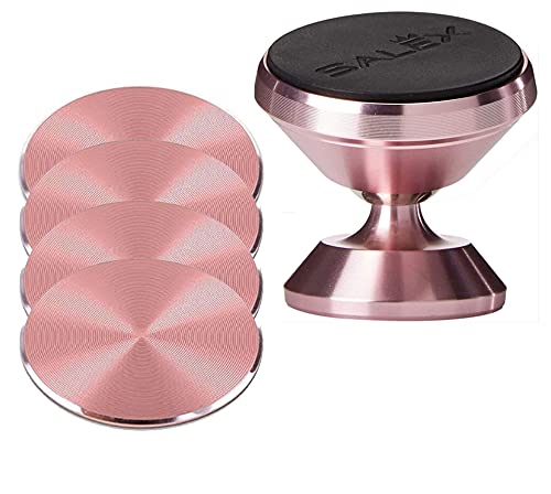 SALEX Magnetic Car Phone Holder - Rose Gold with 4 Adorable Pink Metal Plates | Universal Smartphone Mount for iPhone, Samsung, Google Pixel | Perfect for Driving, Commuting & Road Trips