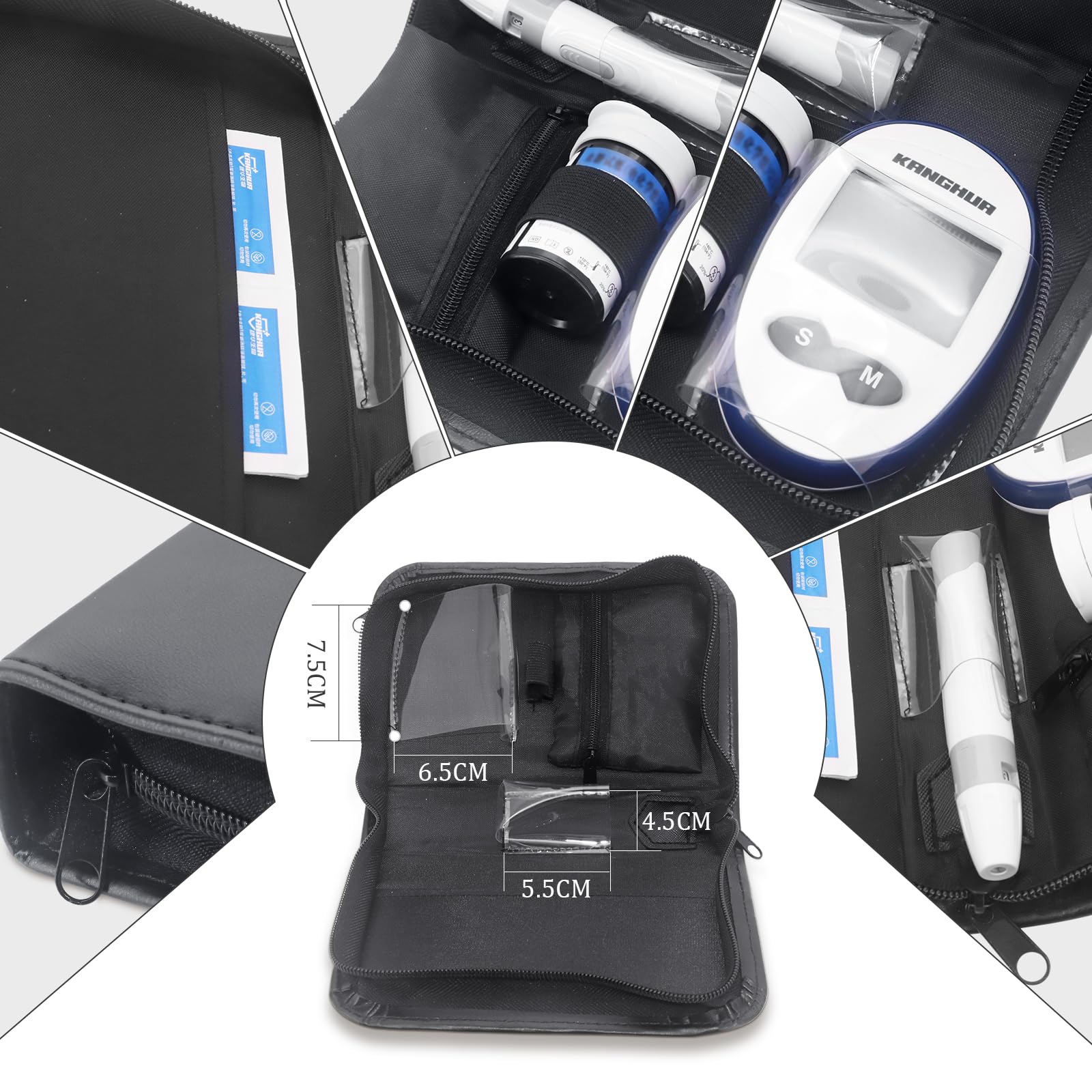 PU Leather Blood Glucose Meter Travel Case - Diabetic Supplies Organizer Pouch for One Touch Ultra 2 Meter & Accessories - Portable Storage Solution for Home, Travel & Daily Use