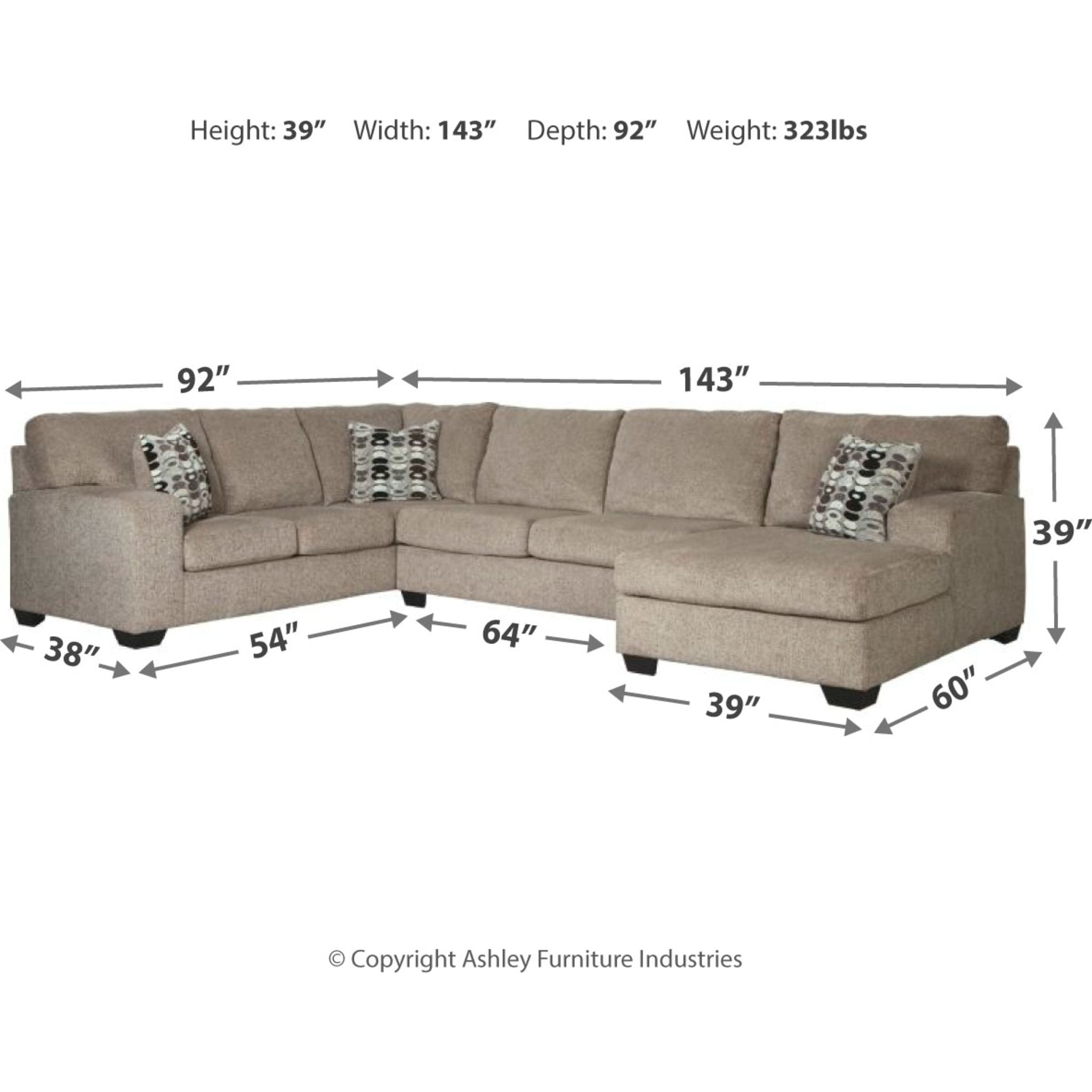 Ballinasloe 3-Piece Sectional Sofa with Chaise Lounge | Modern L-Shaped Couch for Living Room, Family Room & Apartment | Comfortable Fabric Sectional with Reversible Chaise
