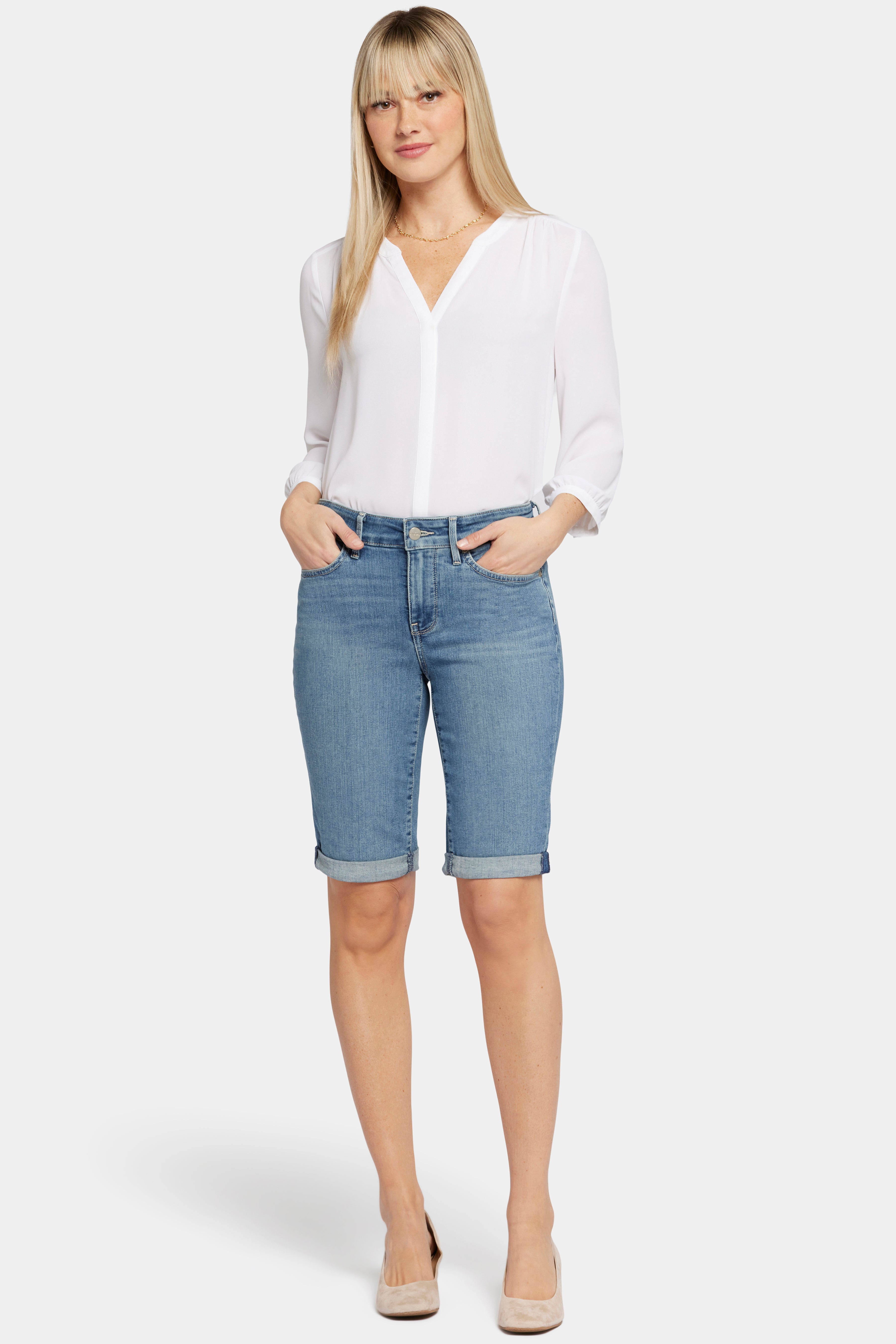 Briella Women's Denim Shorts in Heyburn Wash - High Waisted Distressed Denim Shorts for Summer & Casual Wear
