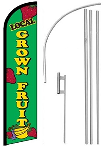 Windless Swooper Feather Banner Flag - Durable Outdoor Decoration for Garden, Yard & Events | Includes Pole & Ground Spike | Perfect for Local Grown Fruit Stands, Farmers Markets & Festivals