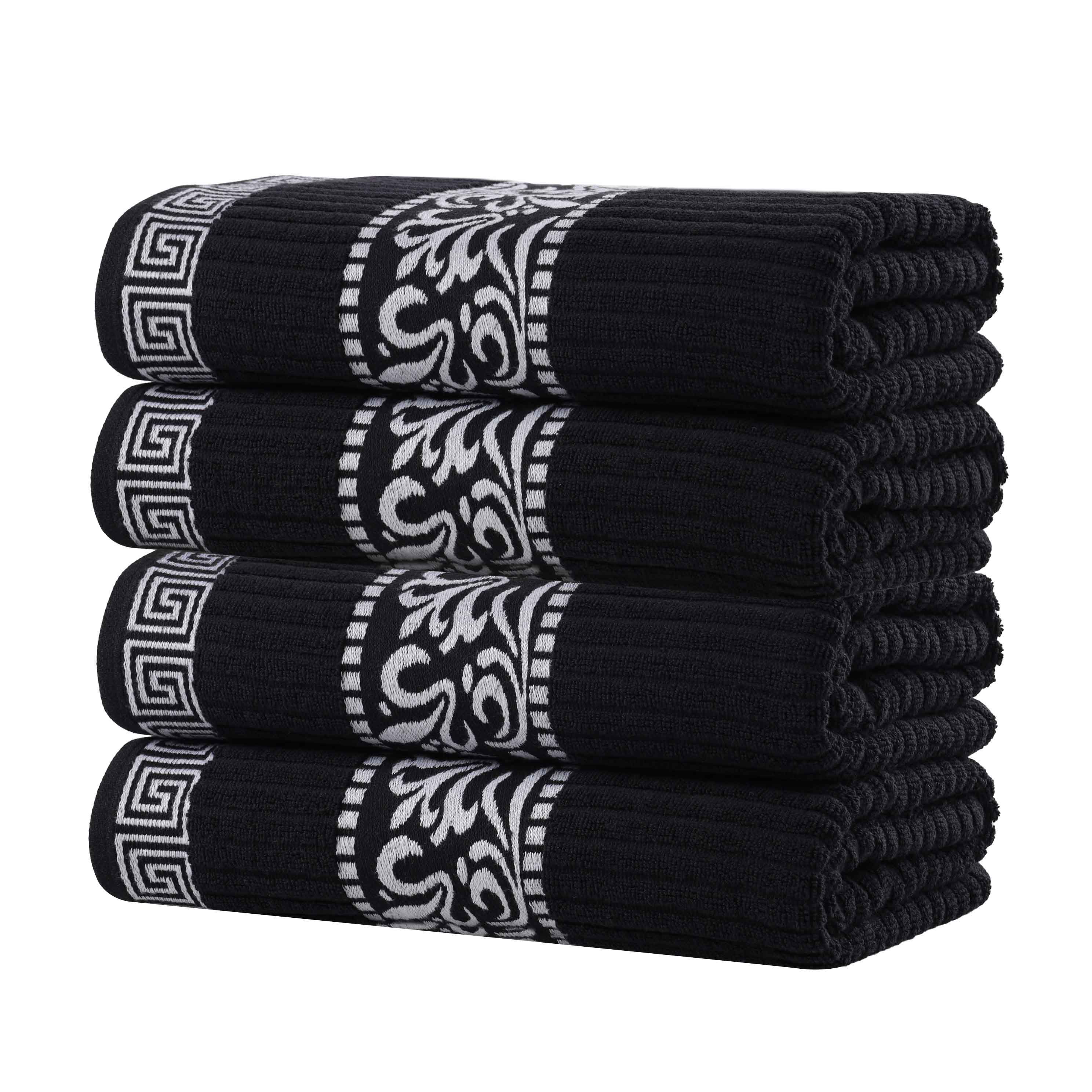 Premium Athens Cotton Greek Scroll & Floral 4-Piece Bath Towel Set - Soft & Absorbent for Spa, Bathroom & Guest Room Decor
