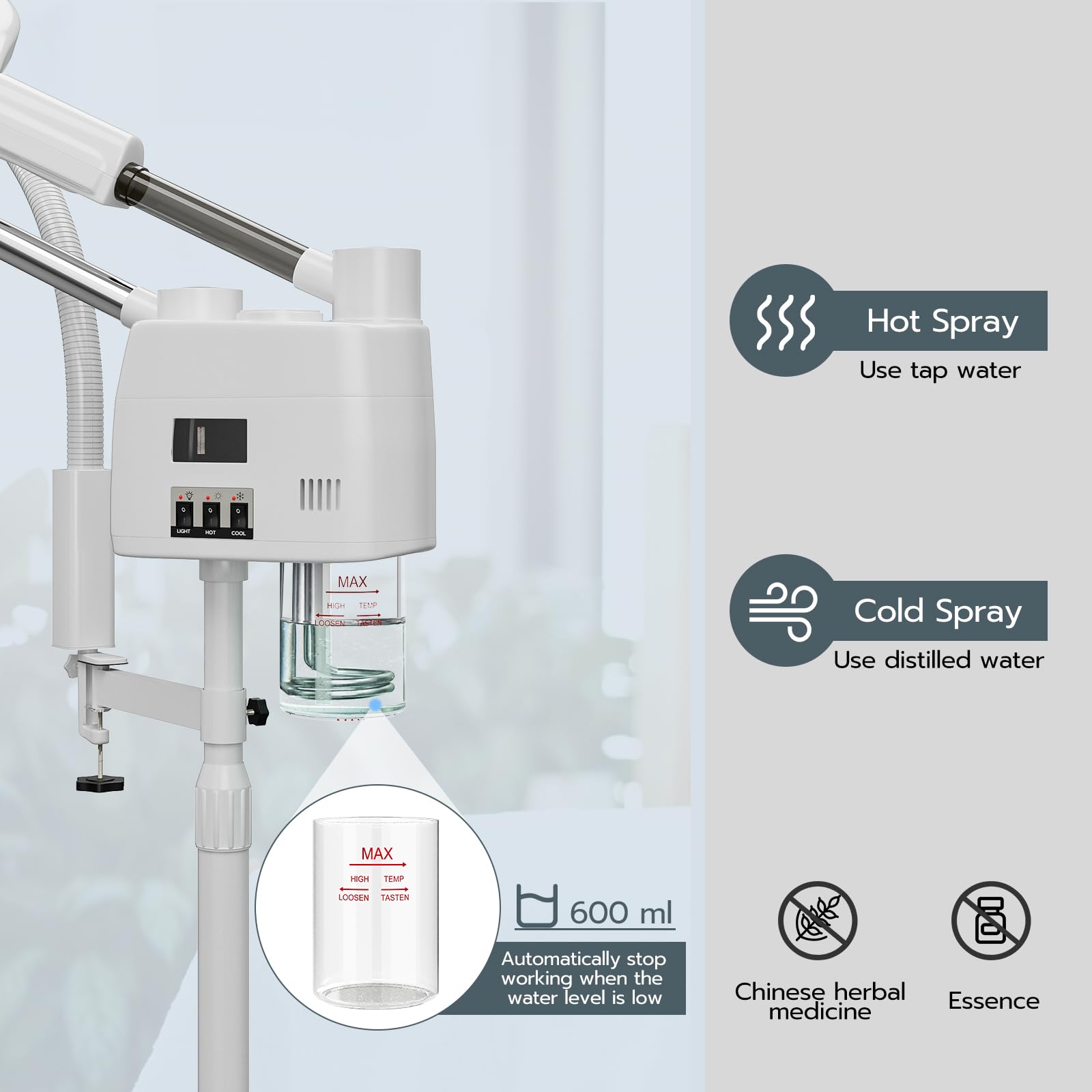 Professional 3-in-1 Facial Steamer with 5X LED Magnifying Lamp - Hot & Cold Mist for Estheticians - Portable Wheeled Design for Spa & Salon Use - Perfect for Deep Cleansing, Hydration & Skin Treatments