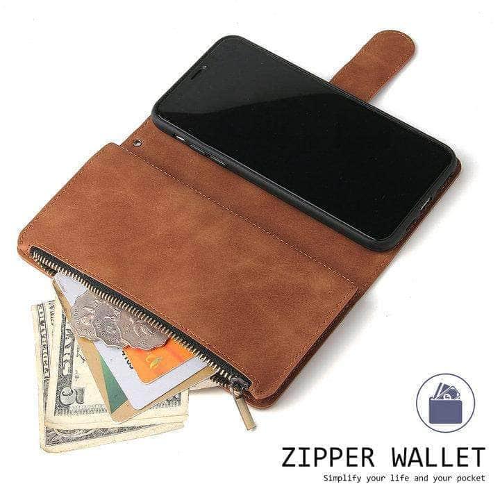 Premium Multifunction Leather Wallet with Zipper for Samsung Galaxy S21 - RFID Blocking, Card Slots & Phone Protection - Perfect for Travel, Work & Everyday Use