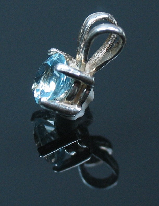 Solid Sterling Silver or 14K White/Yellow Gold Natural Sky Blue Topaz 4mm Round Dangle Pendant Solitaire VVS - Elegant Children's Jewelry for Birthdays, Baptisms & Special Occasions