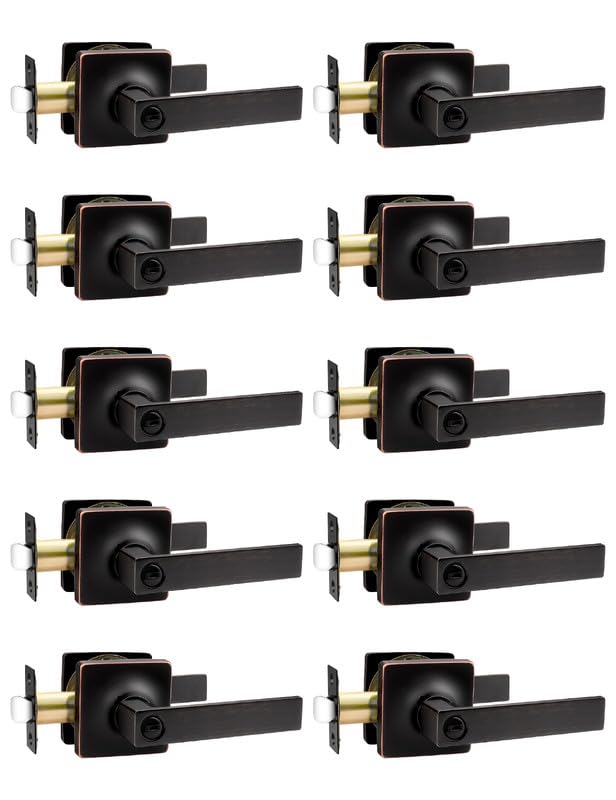 Mengico 10 Pack Oil Rubbed Bronze Interior Door Lever Handles - Universal Handing Heavy Duty Privacy Door Lever Lock for Bedroom Bathroom - Perfect for Home, Office, and Commercial Spaces