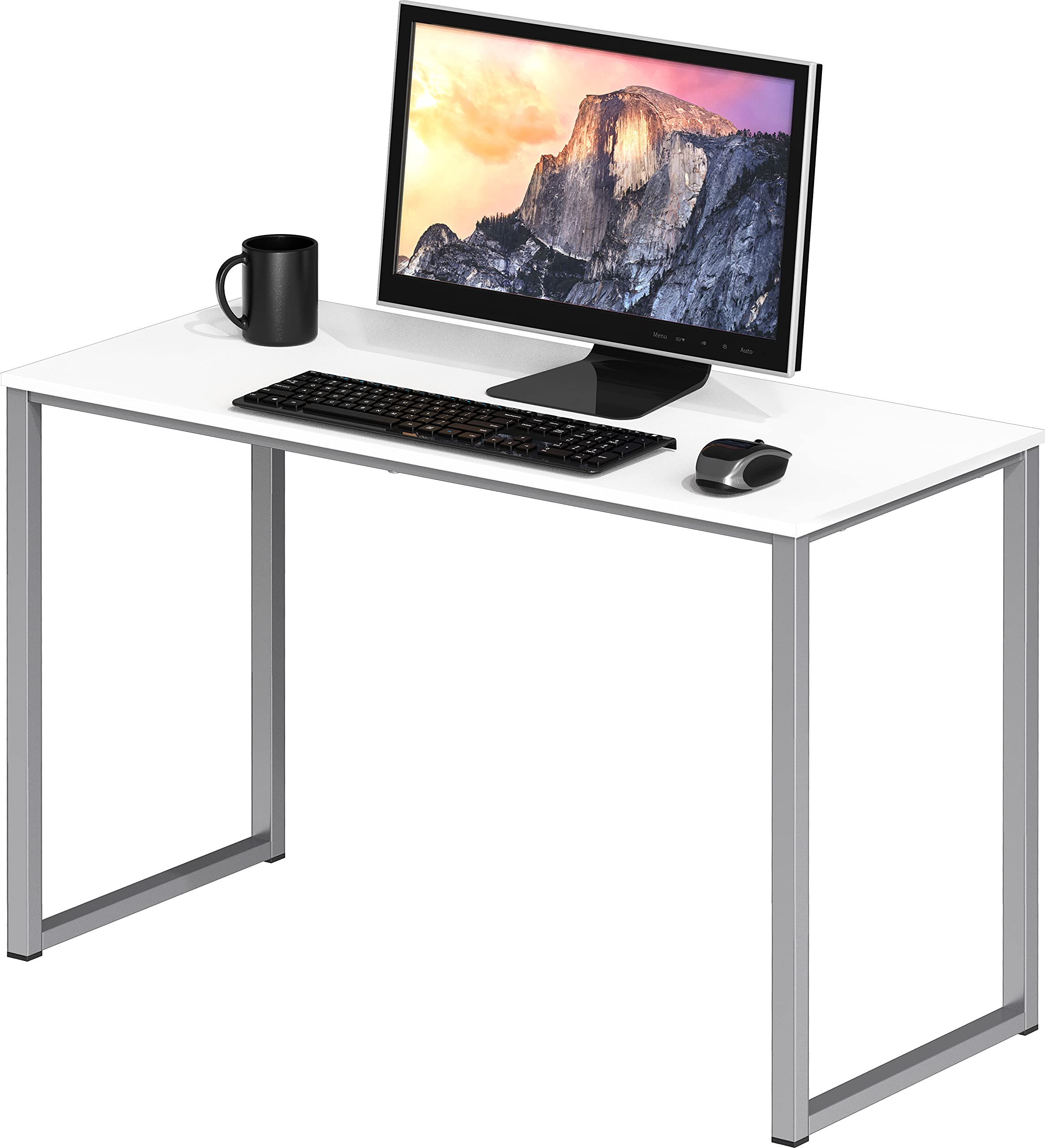 SHW Mission 32-Inch Home Office Computer Desk - Modern White Writing Workstation with Sturdy Metal Frame | Perfect for Small Spaces, Remote Work & Study