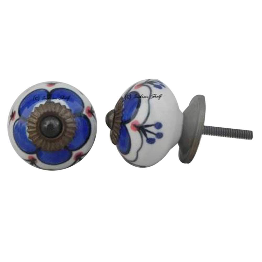 IndianShelf 6-Piece Canterbury Bells Ceramic Blue Luxury Drawer Knobs - Elegant Kitchen Cabinet Hardware & Dresser Pulls for Home Decor | Perfect for Kids' Room, Nursery, and Vintage Furniture Upgrades