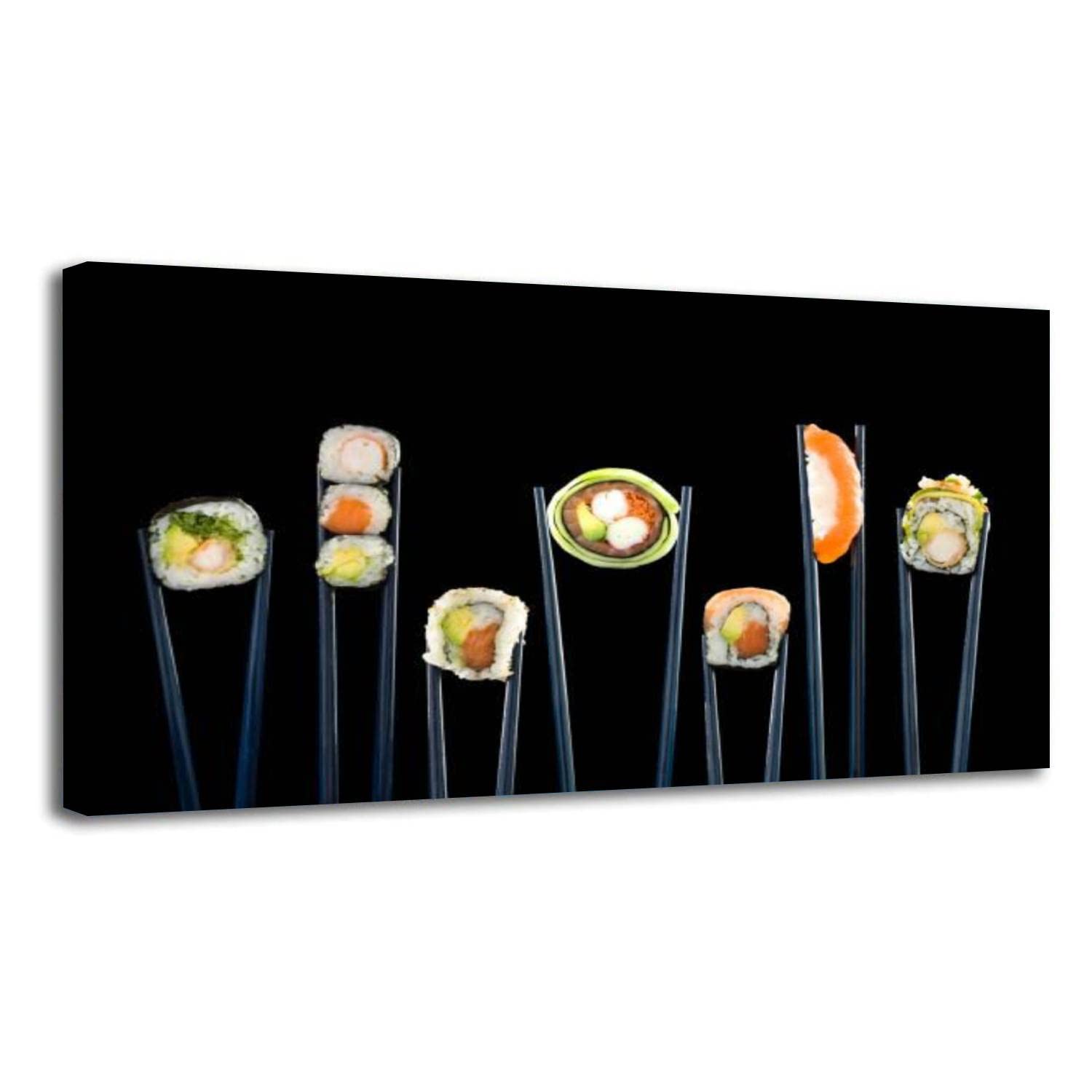 40x20 Inch Modern Framed Canvas Wall Art - Sushi Chopsticks Painting Print for Home, Office & Living Room Decor | Unique Japanese Food Themed Gift for Kitchen & Dining Room