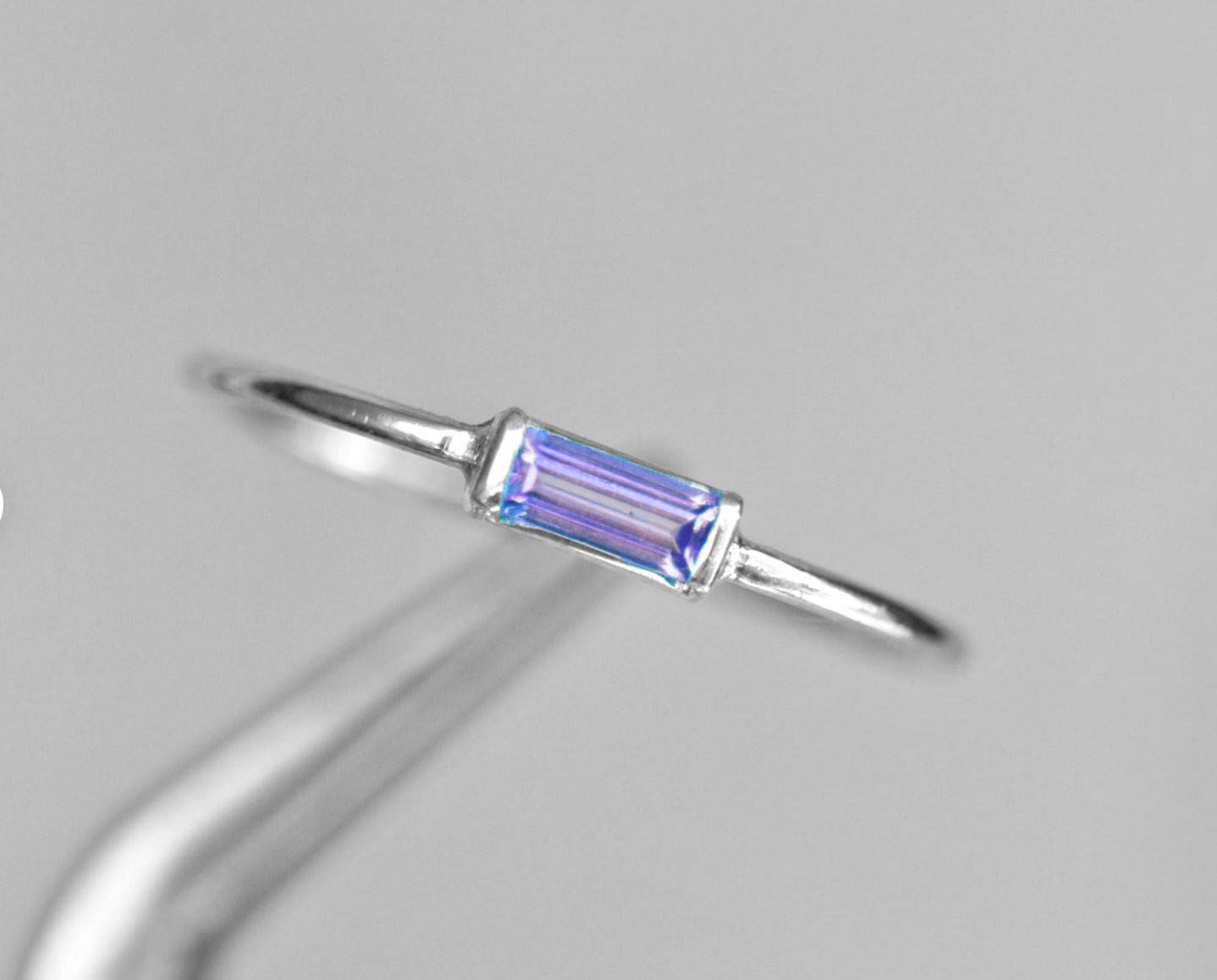 Genuine Tanzanite Baguette 14k White Gold Ring - Minimalist December Birthstone Jewelry - Blue Gemstone Art Deco Stacking Ring for Women - Perfect for Everyday Wear, Gift Giving & Special Occasions