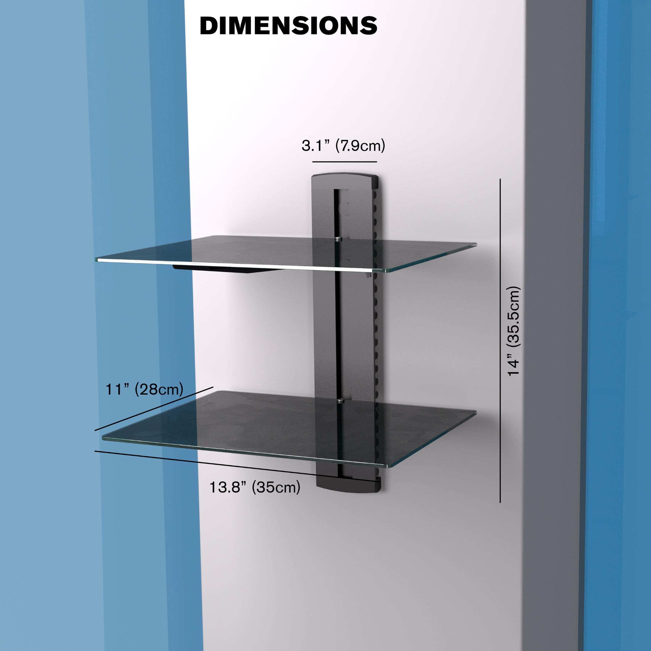 Promounts Dual Floating TV Shelves - Heavy Duty Tempered Glass Entertainment Shelves Holds 17.6lbs Each - Perfect for DVD Players, Cable Boxes & Game Consoles - Ideal for Living Room, Bedroom & Home Theater Setup