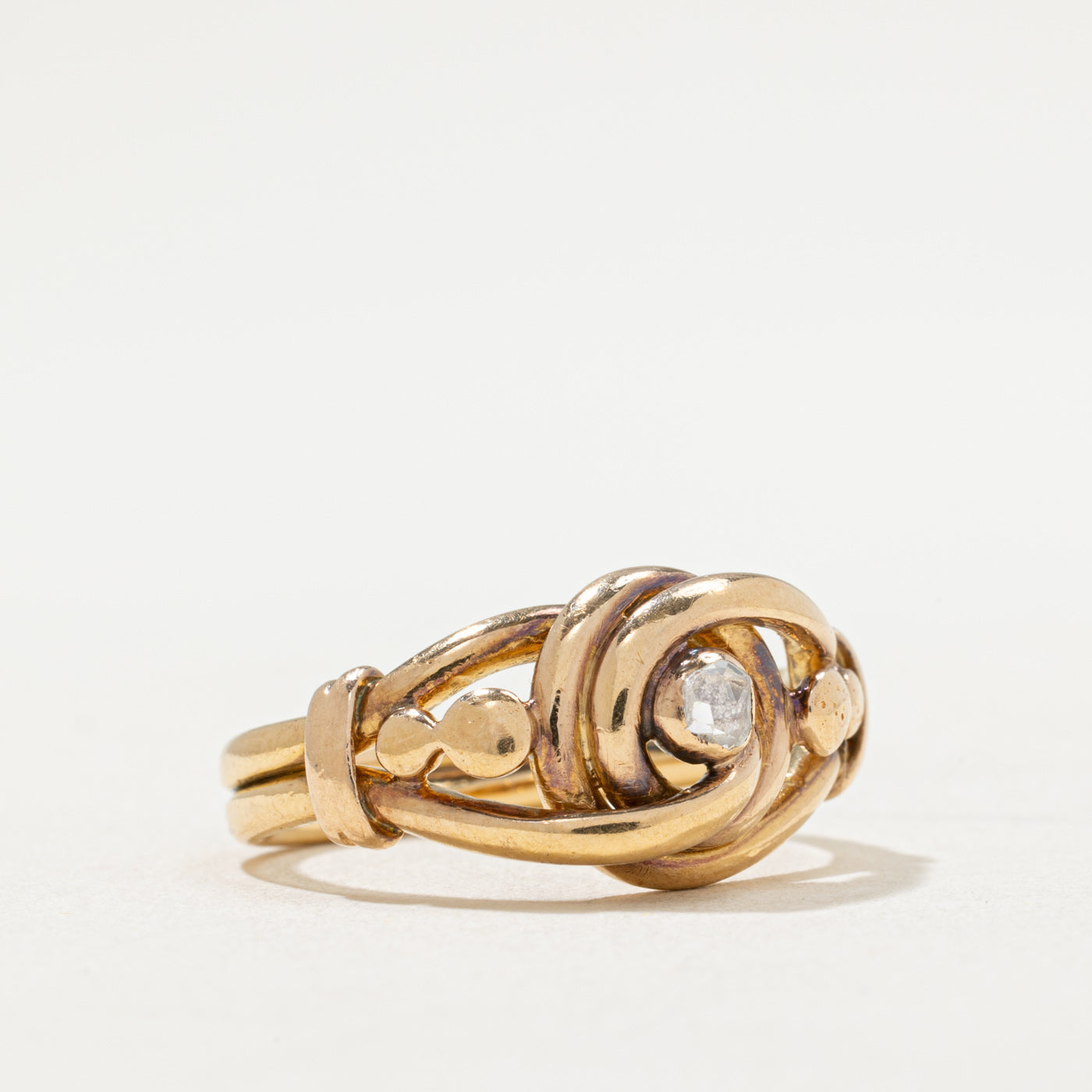 Antique Single Stone Diamond Knotted Ring - 0.06ct Size 6.5 | Vintage Inspired Engagement, Wedding, or Promise Ring for Women | Perfect for Anniversaries, Proposals & Special Occasions