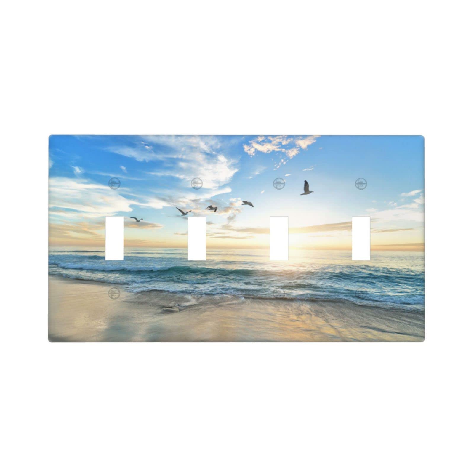 Sunset Coastal Beach Themed 4 Gang Toggle Light Switch Cover Plate - 4.5 x 8 Inch Decorative Wall Plate for Bedroom, Living Room & Beach House Decor
