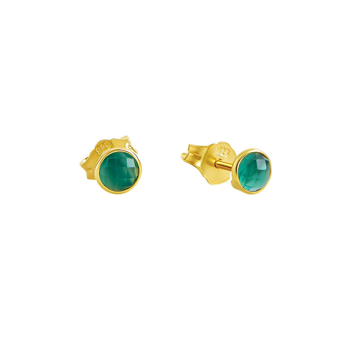 Dainty Round Green Onyx Gold Stud Earrings for Women - Elegant Minimalist Jewelry for Everyday Wear & Special Occasions
