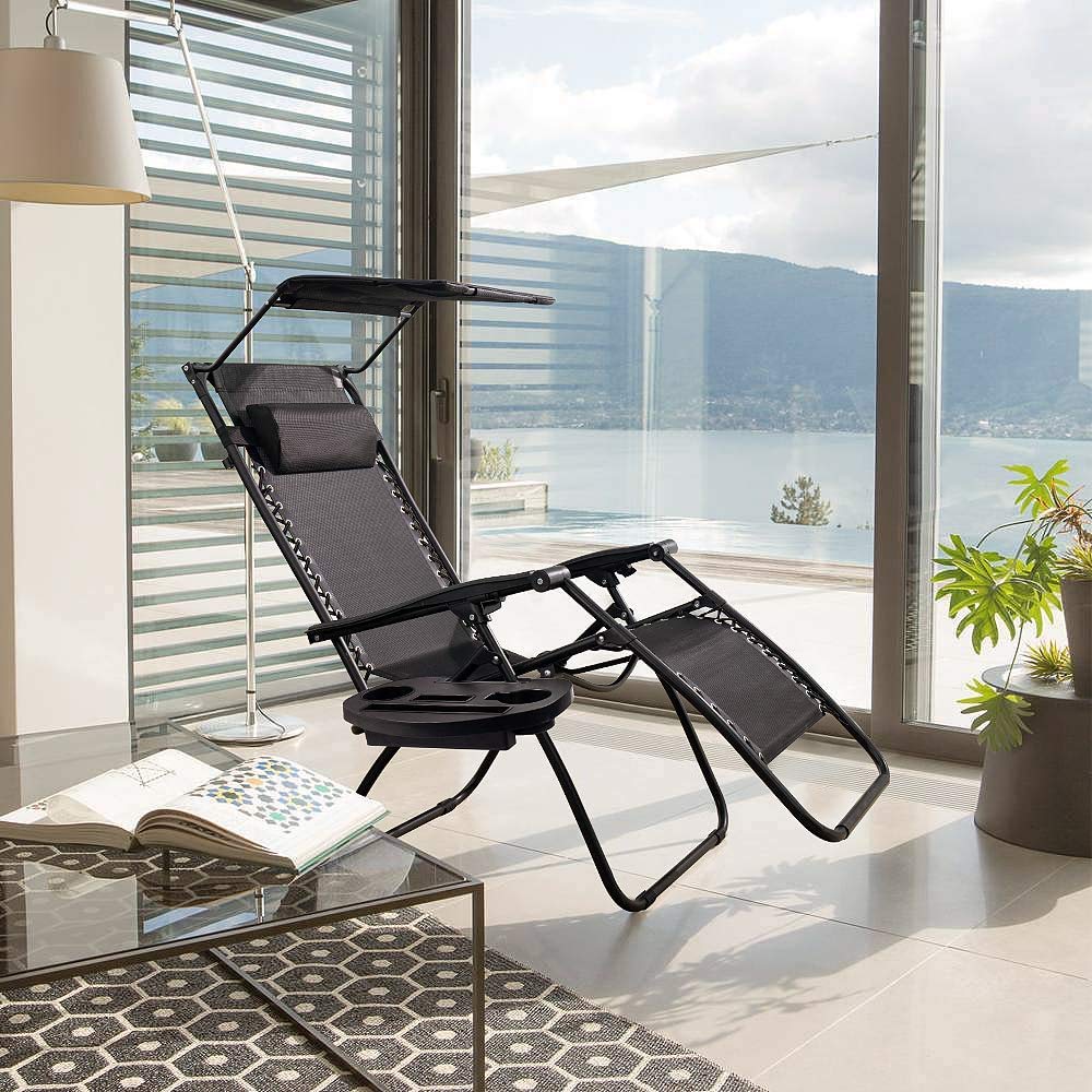 2-Pack Folding Zero Gravity Chairs - Heavy Duty 250lbs Capacity, Steel Mesh Reclining Outdoor Chairs for Camping, Fishing, Poolside, Patio & Lawn - Perfect for Relaxing in Backyard, Beach or Garden (Black)