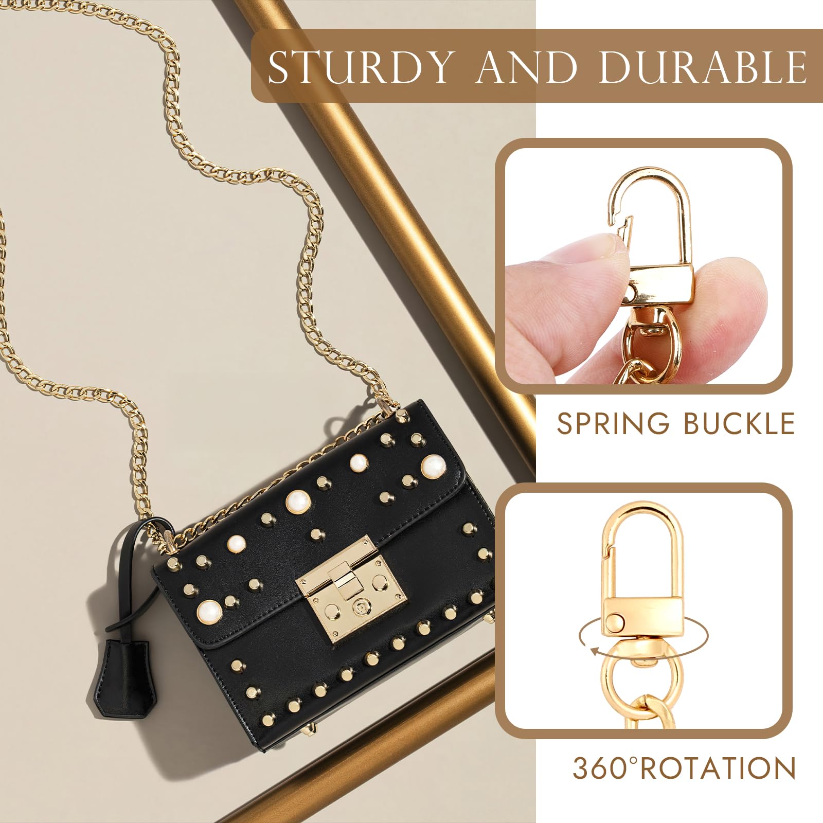2 Pack 47 Inch Gold Purse Chains - Flat Iron Bag Straps with Metal Buckles for DIY Handbags, Wallets & Shoulder Bags | Perfect for Evening Events, Shopping & Daily Use