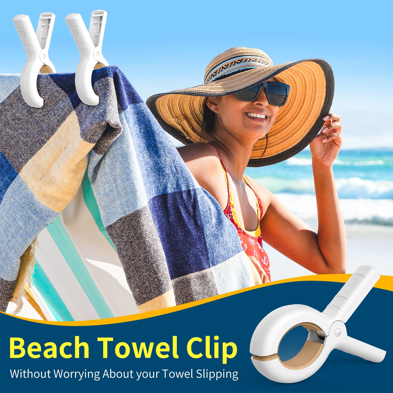 Senbowe 12 Pack Heavy Duty Beach Towel Clips - Windproof Plastic Clothes Pins for Drying on Clothesline & Hanging Rack - Perfect for Pool, Beach, Laundry and Outdoor Use