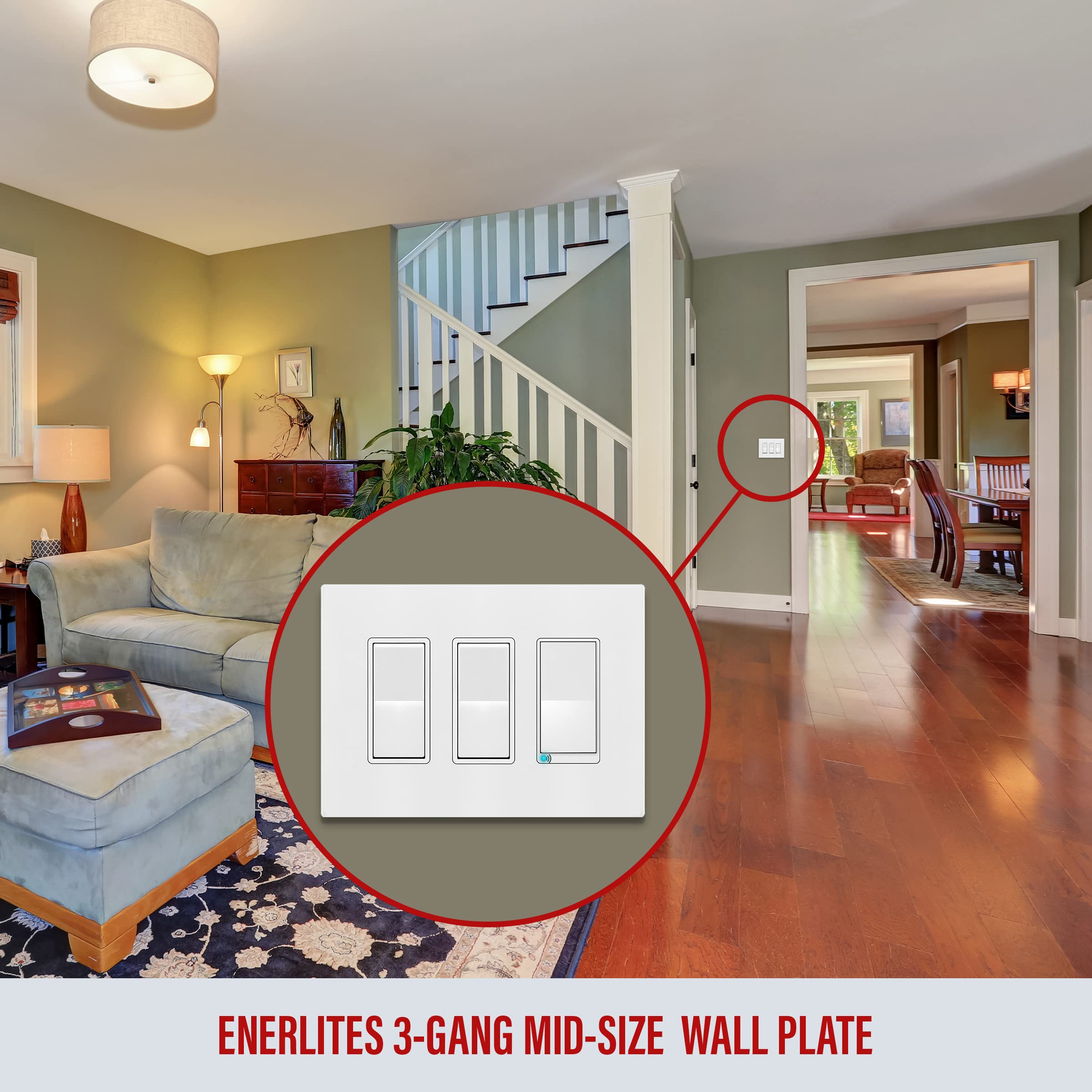 ENERLITES Screwless Decorator Wall Plates - Child Safe Outlet Covers, Glossy White Finish, Medium Size 3-Gang (4.88