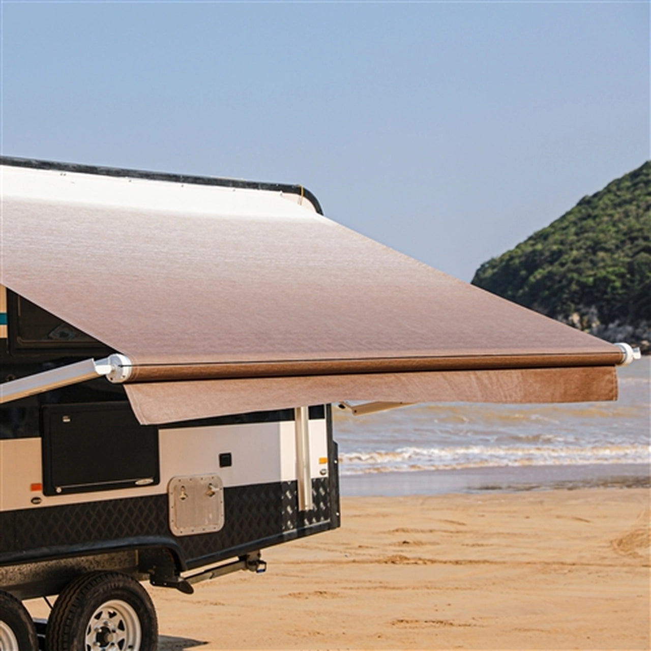 Aleko 10x8 Feet Motorized Retractable RV Awning - Brown Fade - Perfect for Camping, Outdoor Relaxation & RV Shade Protection