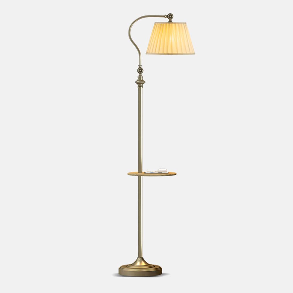 Modern Farmhouse Floor Lamp with Shelves & Linen Shade - Adjustable Brightness, E26/E27 Socket (60W Max) - Corner Standing Lamp with Pedal Switch for Living Room, Bedroom & Home Office Decor