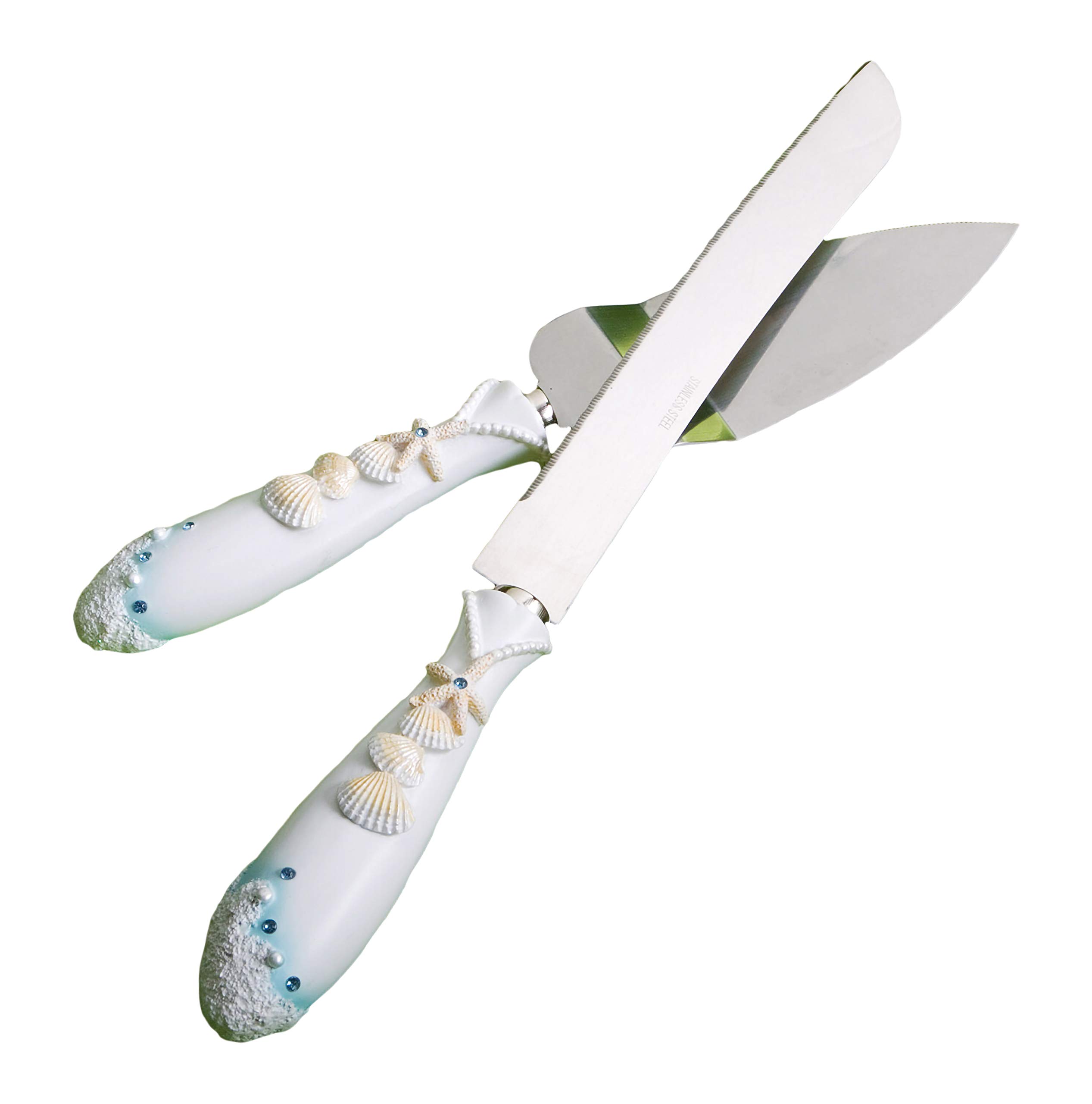 FASHIONCRAFT 2417 Elegant Beach Theme Wedding Cake Knife and Server Set - Perfect for Beach Weddings, Bridal Showers & Anniversary Celebrations