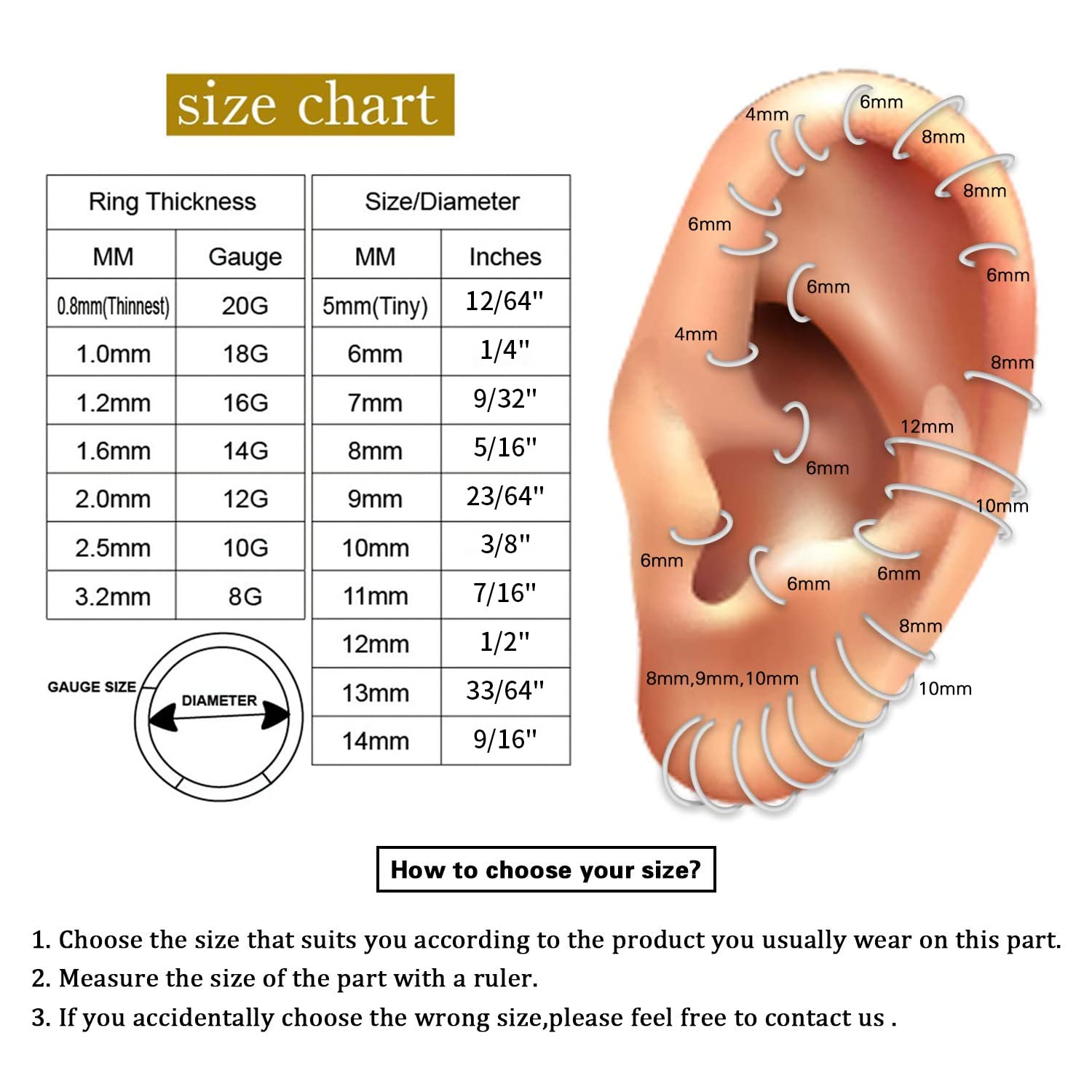 PEAKLINK 16G Septum Hoop Earrings - 316L Surgical Steel Clicker Nose Ring & Cartilage Jewelry - 2Pcs Seamless Tragus, Helix, Rook, Daith, Conch, Lobe Piercing Rings (8mm, 10mm) - Perfect for Everyday Wear & Body Piercing Enthusiasts