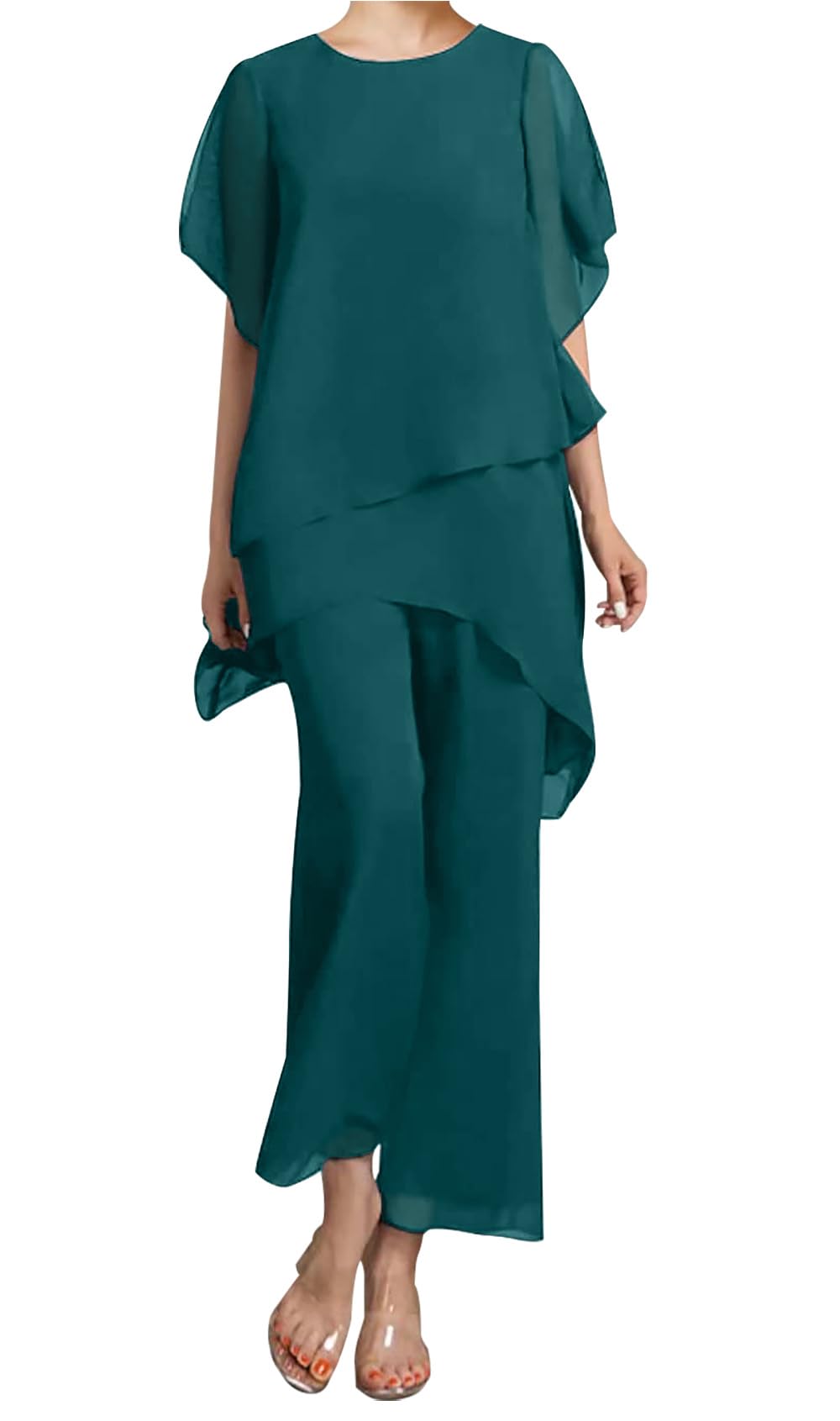 Elegant Mother of the Bride Pant Suit Set - 2 Piece Formal Wedding Attire with Crew Neck & Tea-Length Skirt 2024 | Perfect for Wedding Ceremonies, Receptions & Special Occasions