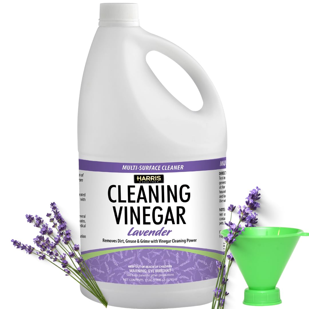 Harris All-Purpose Cleaning Vinegar - 1 Gallon (128oz) Natural Household Surface Cleaner with Easy Fill Funnel - Lavender Scent for Kitchen, Bathroom & Floors