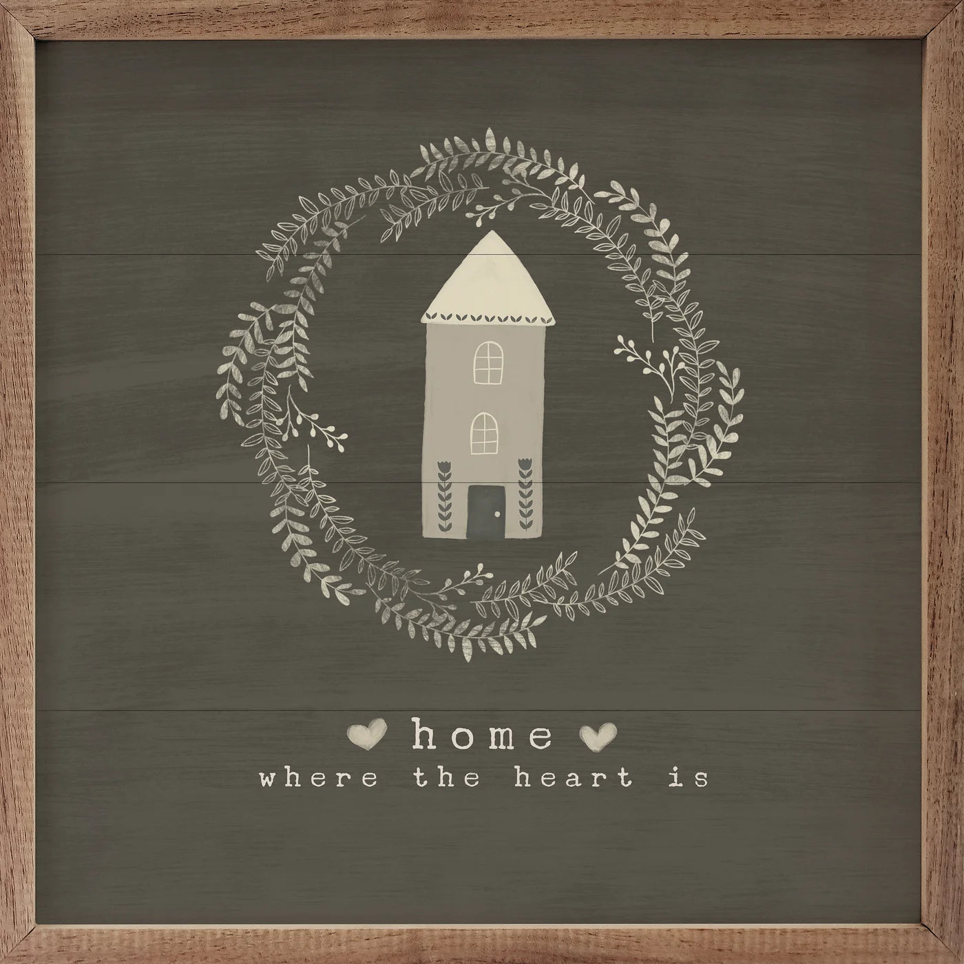 Amylee Weeks Wood Framed Print - Home Where The Heart Is Wreath in Gray - Rustic Wall Art for Living Room, Bedroom & Farmhouse Decor