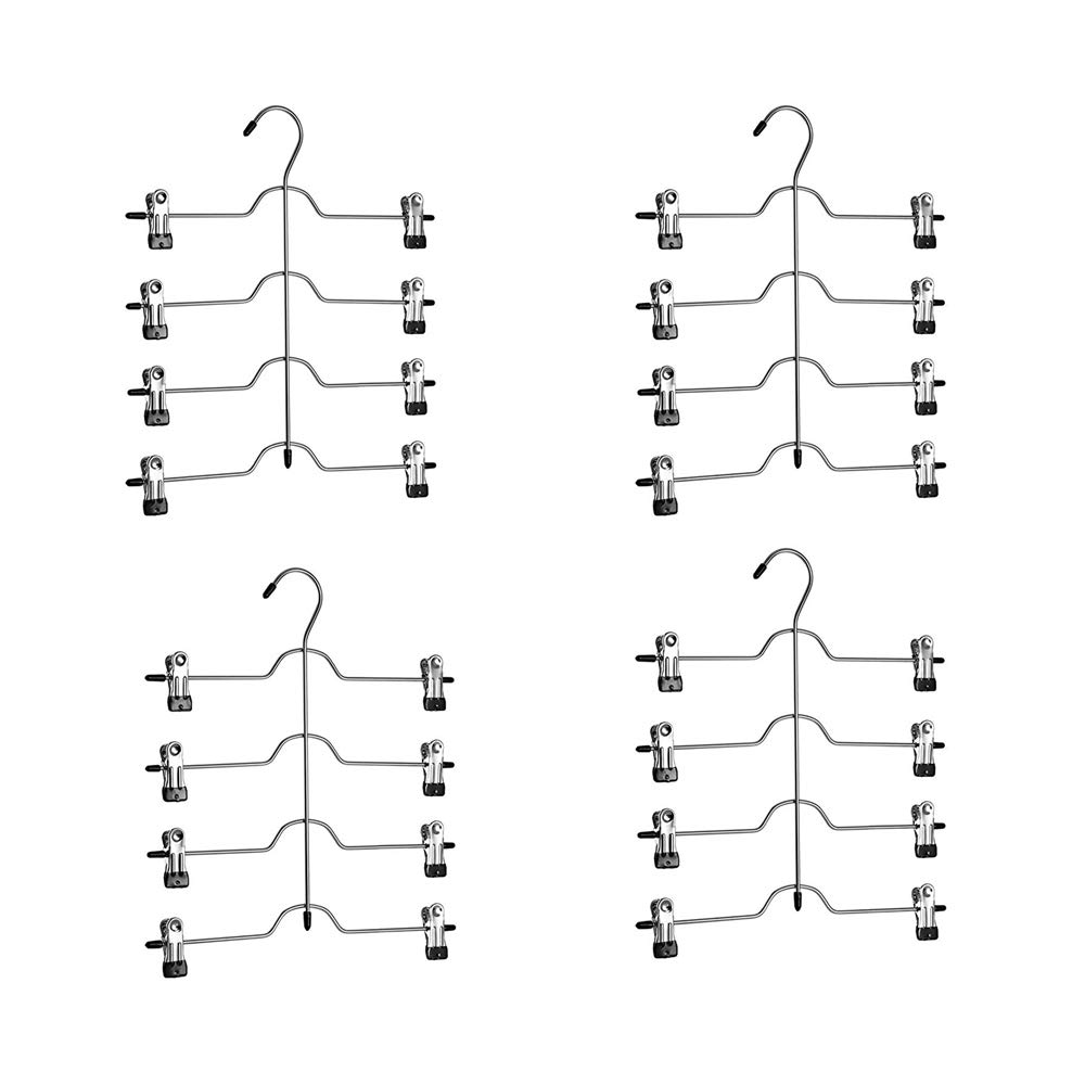 4-Tier Heavy Duty Metal Pants Hangers with Non-Slip Clips - Space Saving Skirt & Trouser Organizer for Closet - Perfect for Home, Office, and Travel Wardrobe Storage