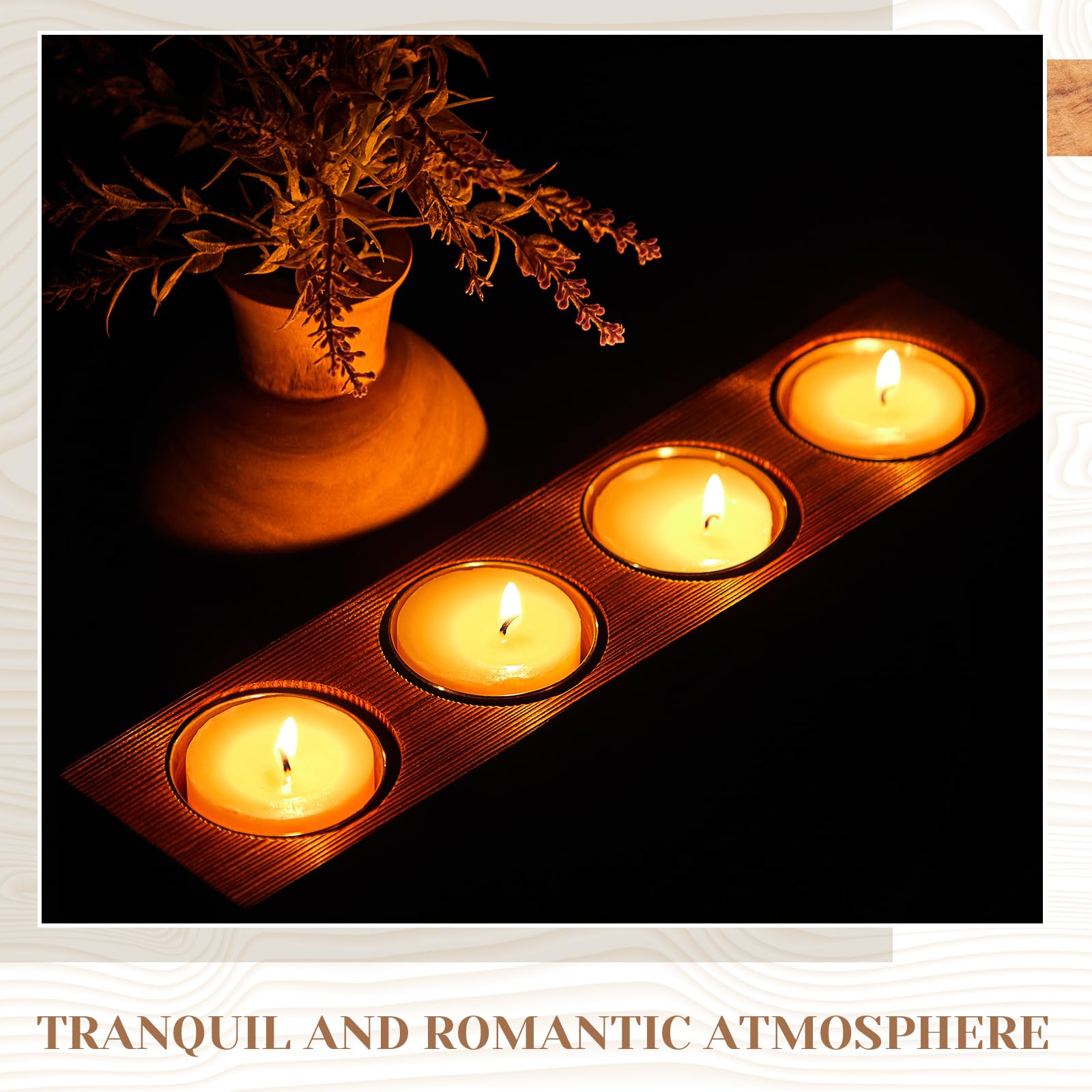 Rustic Farmhouse Wooden Christmas Candle Holder with 4 Stainless Steel Candle Molds - Perfect for Holiday Tables, Centerpieces, and Succulent Planters | Great for Christmas Decor, Weddings & Farmhouse Style Homes