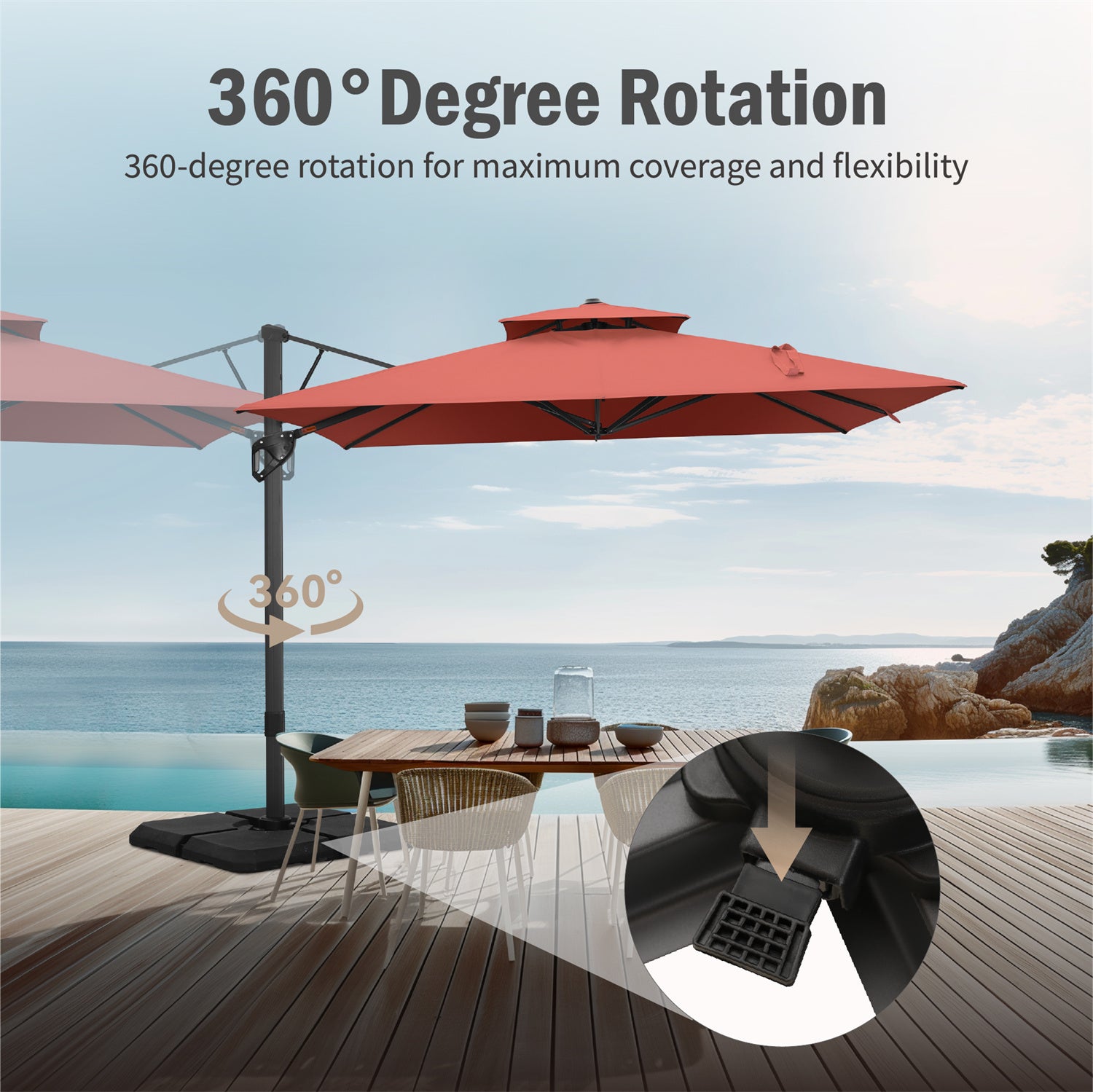 PHI VILLA 9X12ft Rectangular Outdoor Cantilever Offset Umbrella for Garden, Pool, Patio, Backyard - Durable Sun Shade with Adjustable Tilt for Lounging, Dining & Outdoor Relaxation
