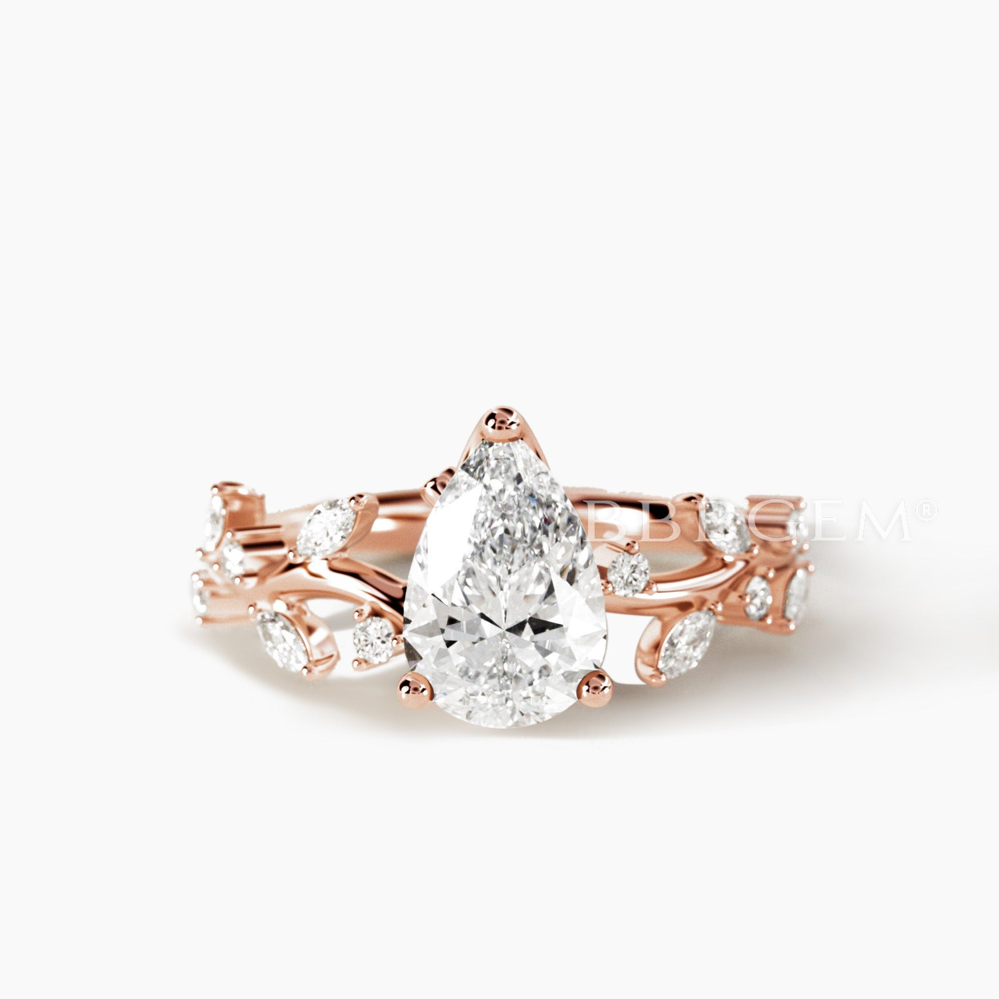 Lab Grown Teardrop Cut Diamond Twig Vine Wedding Ring with IGI Certificate - Elegant Bridal Jewelry for Engagement & Anniversary Gifts