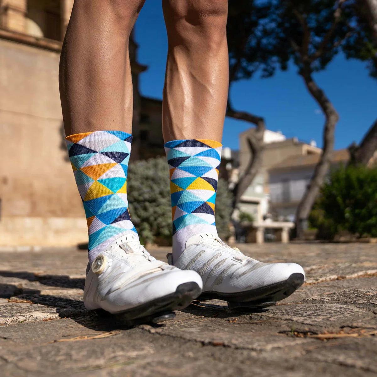 Breathable Blue Cycling Socks for Men & Women - Moisture-Wicking Sports Socks with Arch Support - Perfect for Road Biking, Mountain Biking & Indoor Cycling