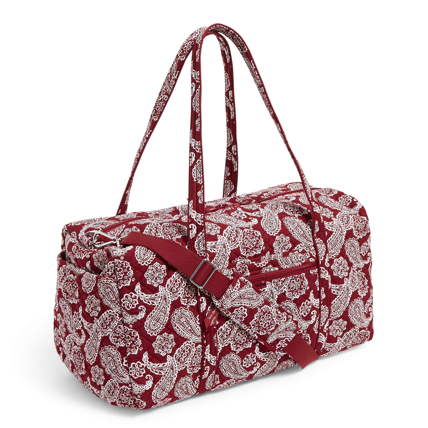 Vera Bradley Women's Cotton Large Travel Duffle Bag - Collegiate Style with Multiple Team Options, Iowa State University Cardinal/White Bandana Print, Perfect for College Students, Gym, Weekend Trips & Sports Travel