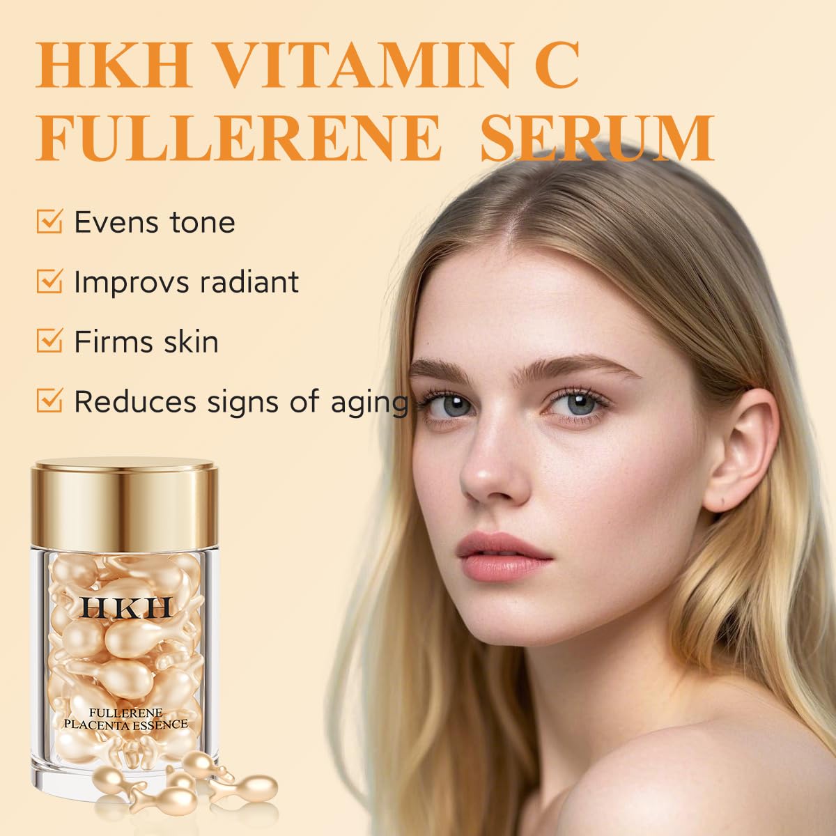 HKH Vitamin C Serum for Face - Anti-Aging Vitamin E Serum Capsules, Brightens Skin & Reduces Wrinkles, 48 Travel-Size Skincare Capsules for Smooth Hydrated Skin | Perfect for Daily Skincare Routine & Travel Essentials