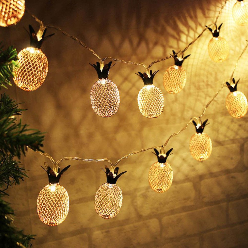 Pineapple LED String Lights - 10 LED Battery Operated Fairy Lights for Valentine's Day, Summer Parties, Bedroom & Patio Decoration - Indoor/Outdoor Waterproof String Lights (Yellow) - Perfect for Weddings, Christmas Tree, Garden & Backyard Decor